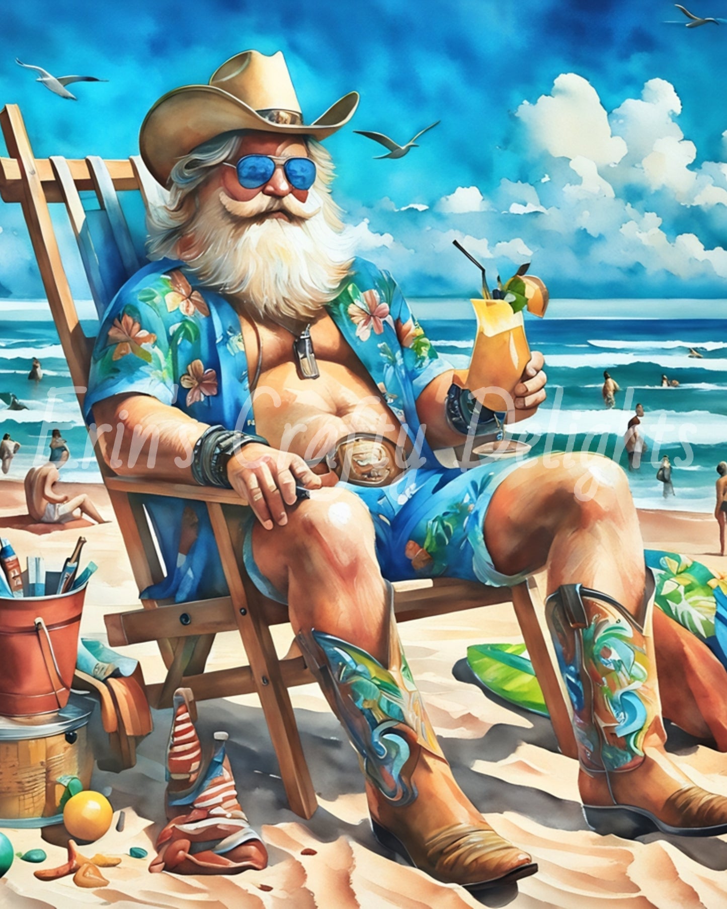 Beach Cowboy Santa & Surf Board 12