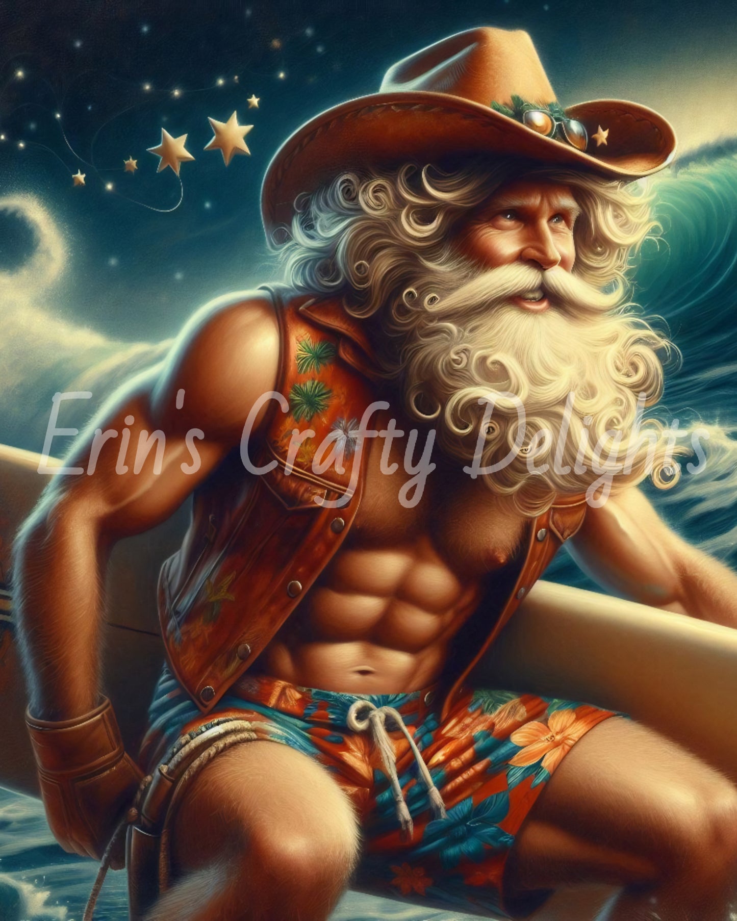 Beach Cowboy Santa & Surf Board 1