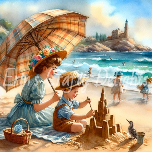 2 Sq Building a Sandcastle 1940s 8x8 Printable