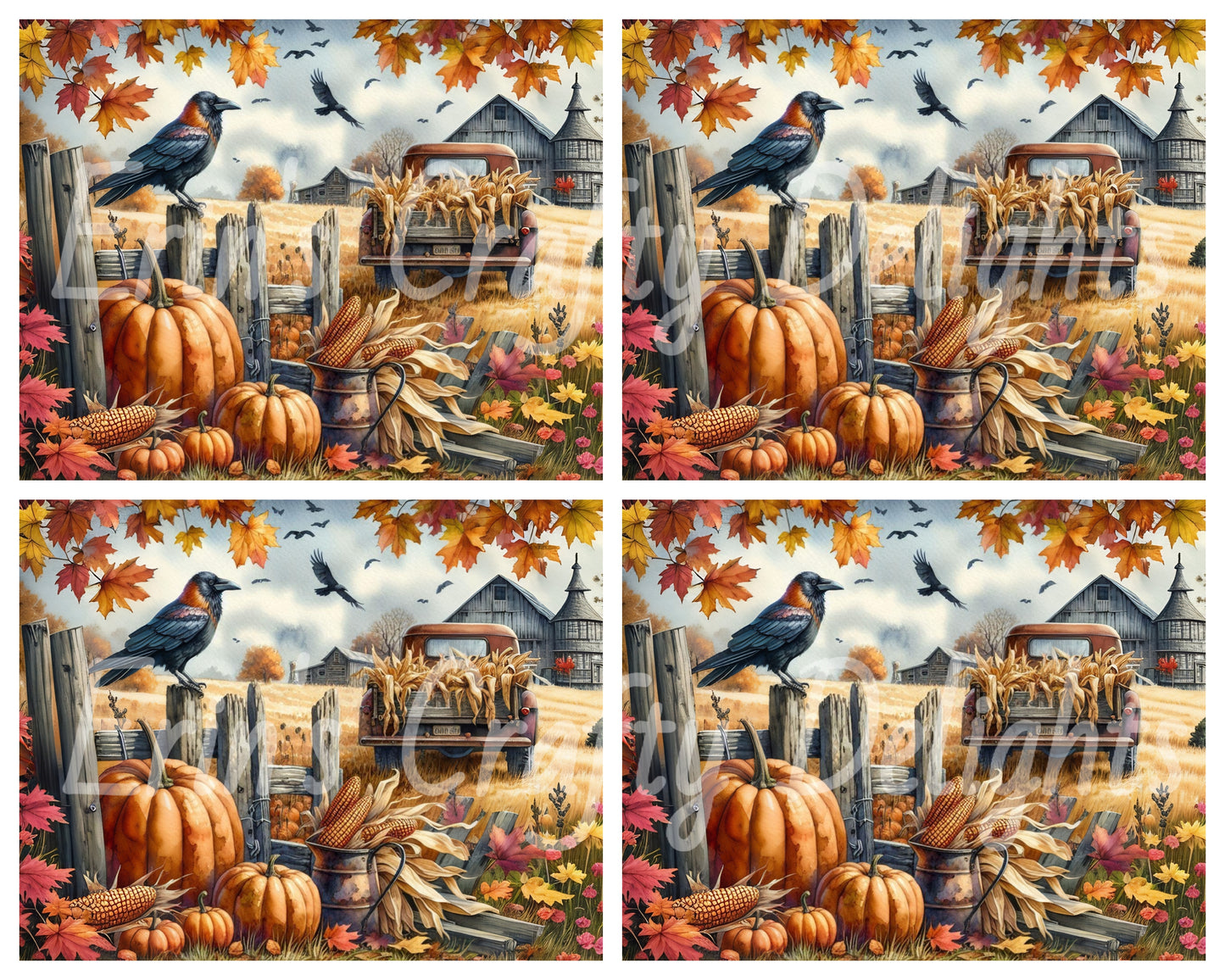 10 MS Crow, Pumpkins & Truck Mix Size Downloadable Printable Set