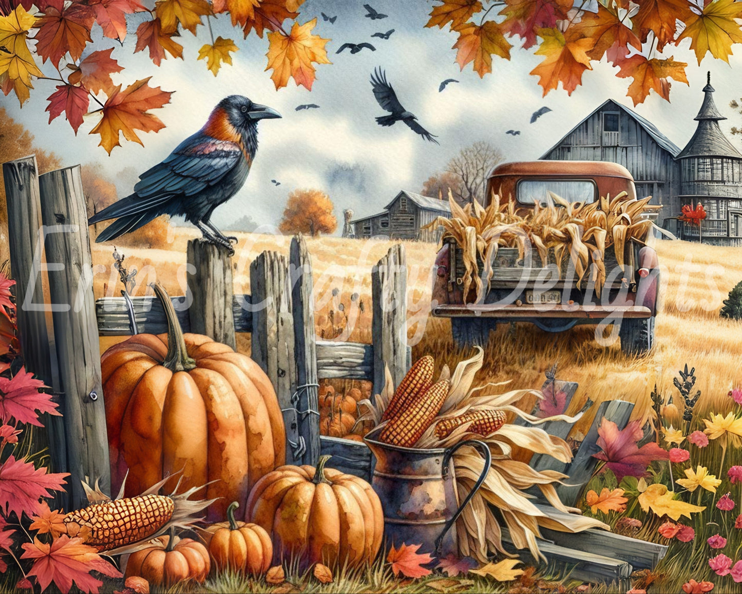 10 MS Crow, Pumpkins & Truck Mix Size Downloadable Printable Set