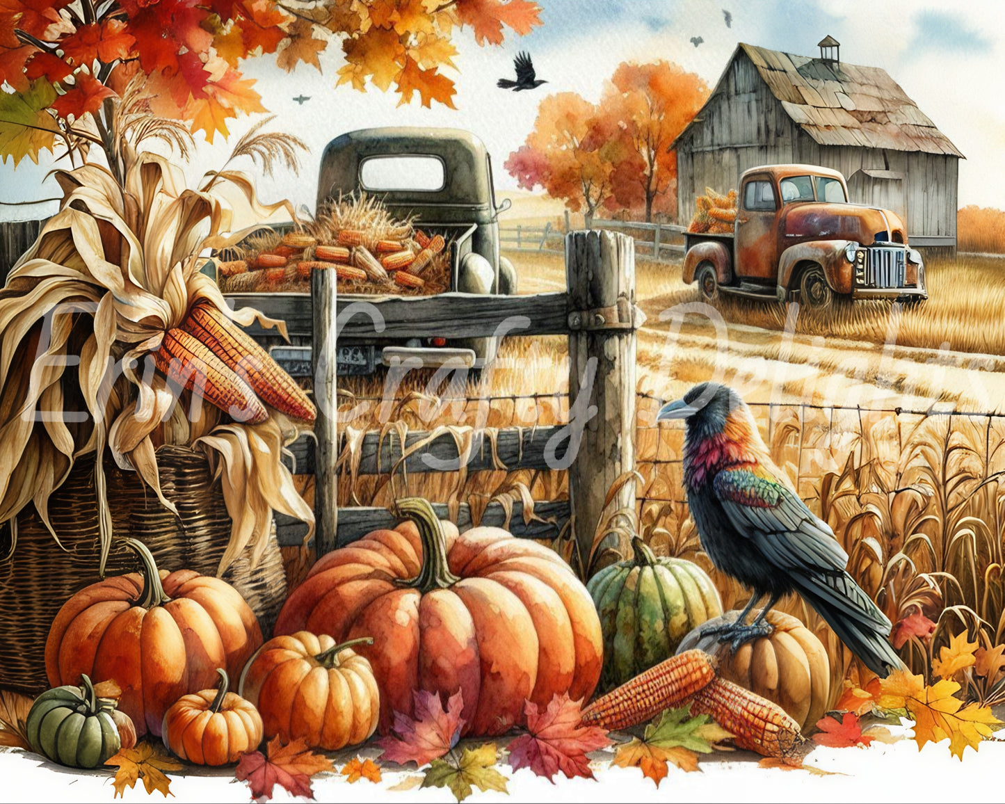 11 MS Crow, Pumpkins & Truck Mix Size Downloadable Printable Set