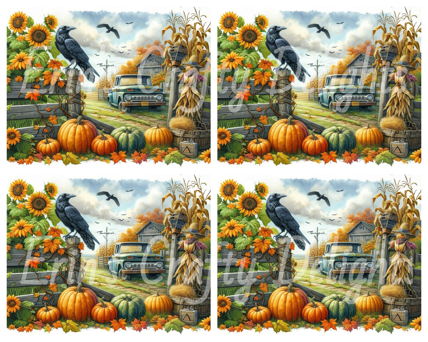 13 MS Crow, Pumpkins & Truck Mix Size Downloadable Printable Set