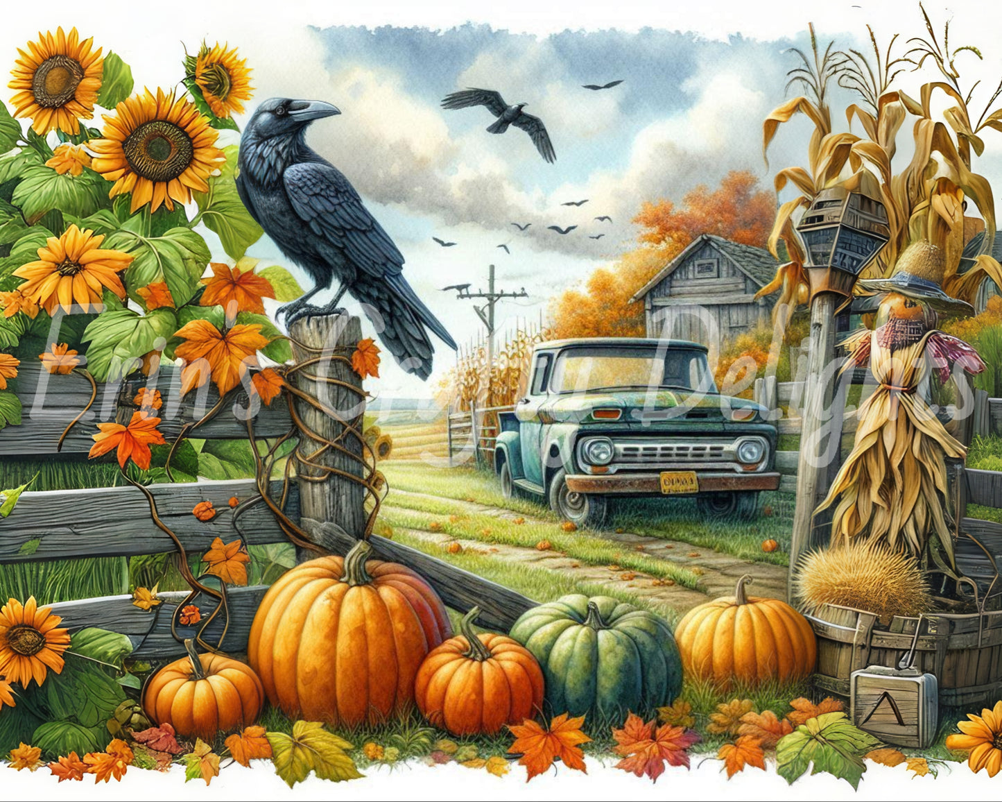 13 MS Crow, Pumpkins & Truck Mix Size Downloadable Printable Set