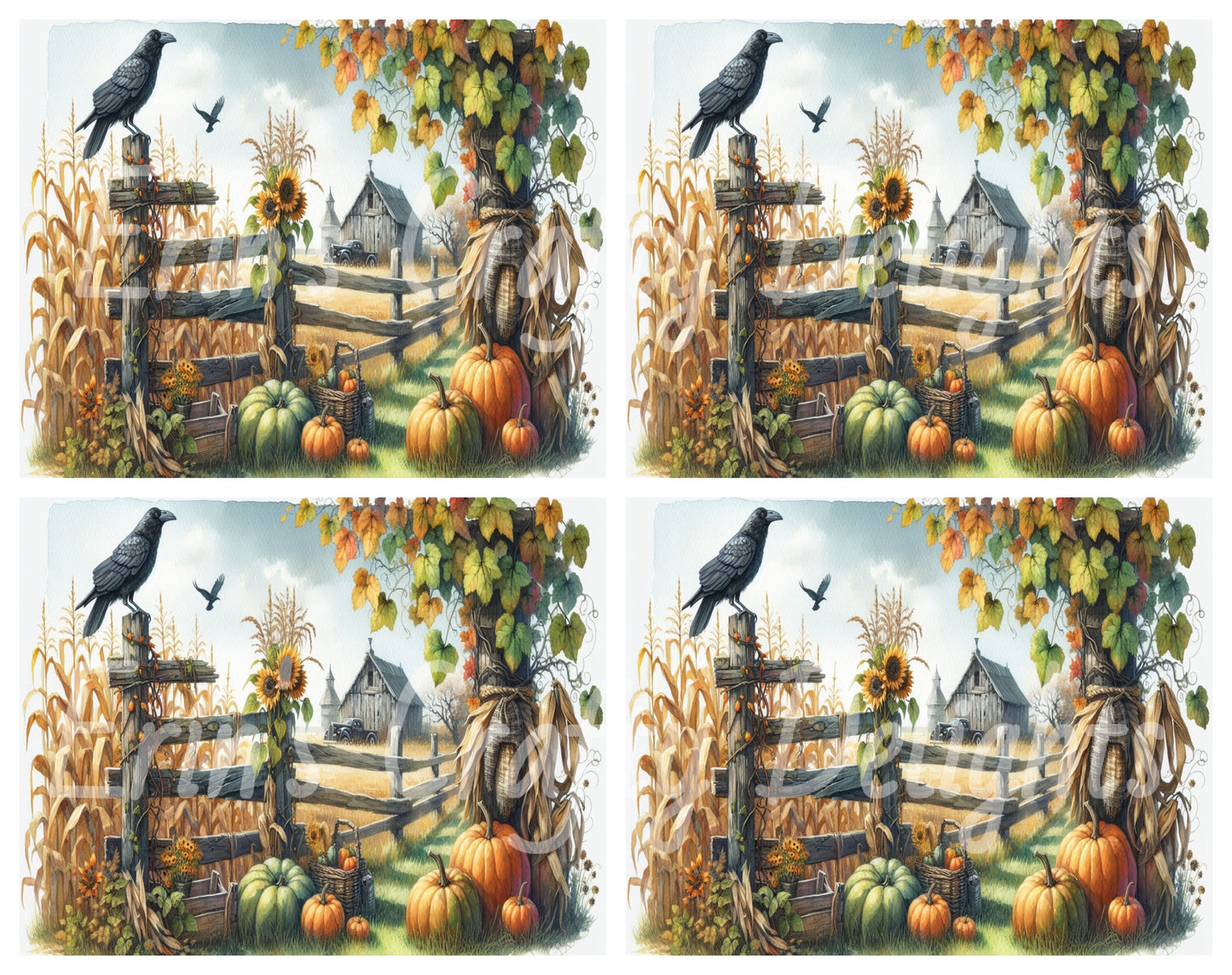 1 MS Crow, Pumpkins & Truck Mix Size Downloadable Printable Set