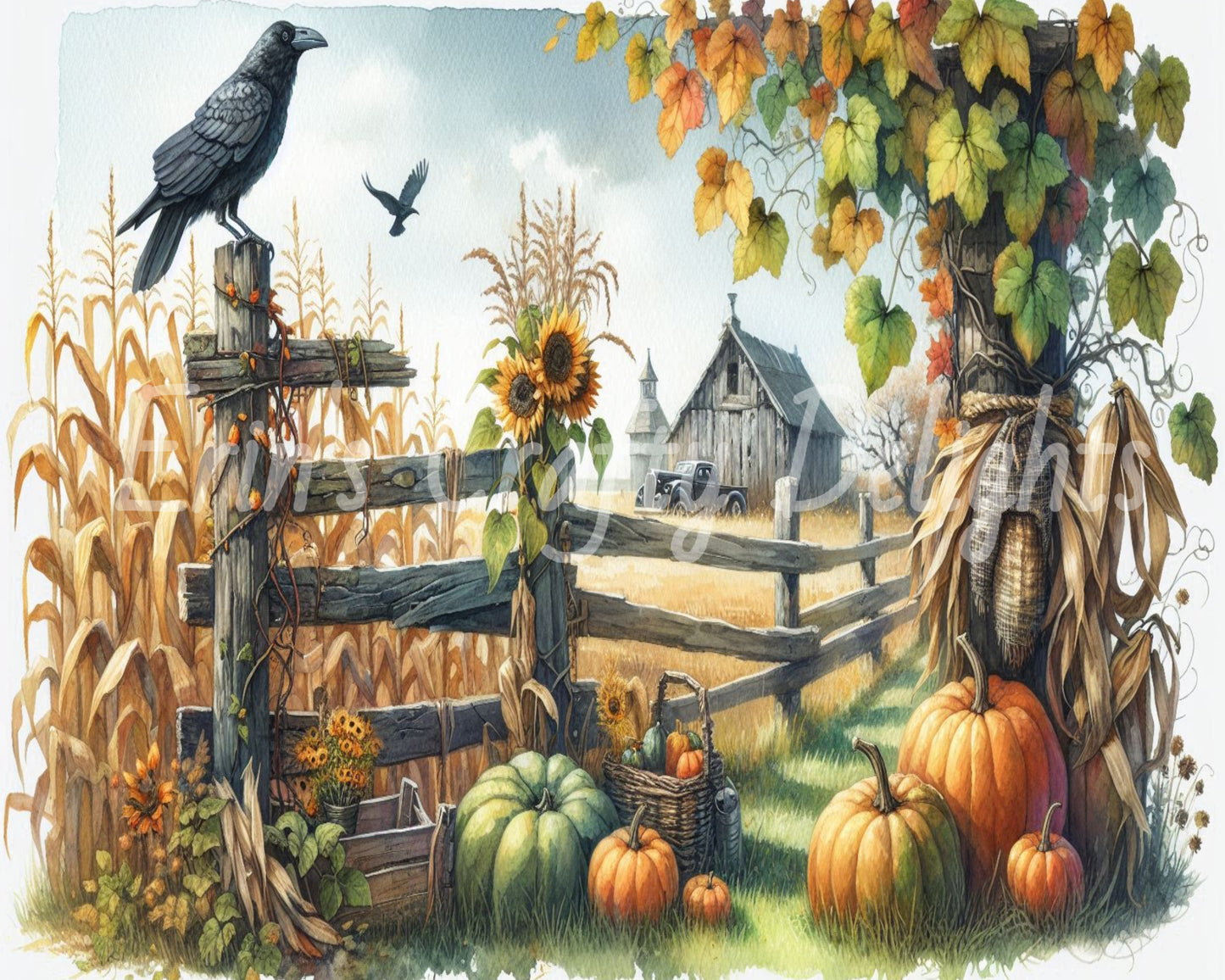 1 MS Crow, Pumpkins & Truck Mix Size Downloadable Printable Set