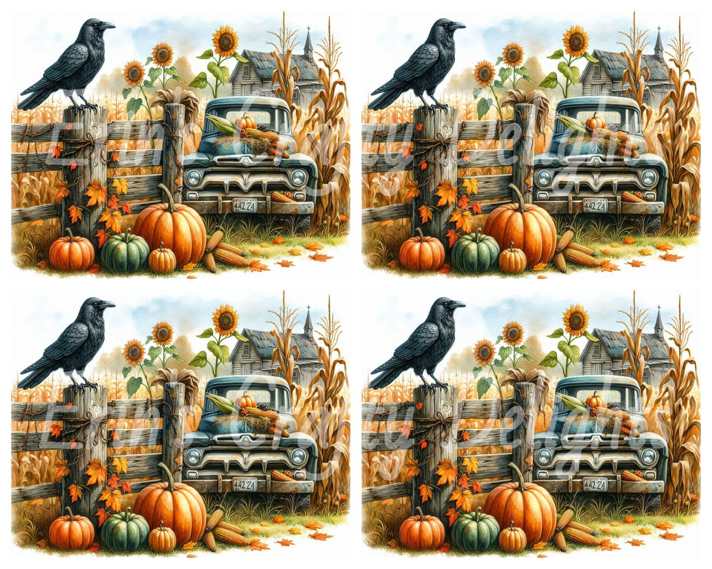 2 MS Crow, Pumpkins & Truck Mix Size Downloadable Printable Set