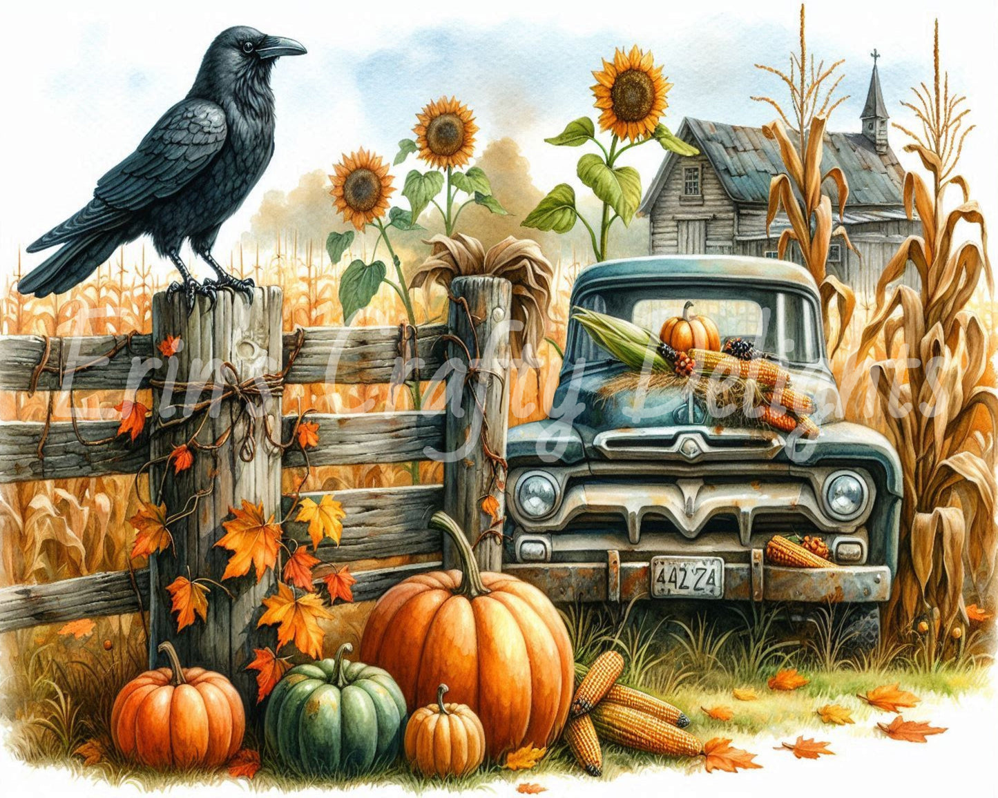 2 MS Crow, Pumpkins & Truck Mix Size Downloadable Printable Set