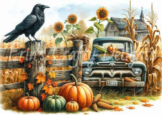 2 MS Crow, Pumpkins & Truck Mix Size Downloadable Printable Set
