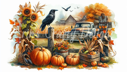 3 MS Crow, Pumpkins & Truck Mix Size Downloadable Printable Set
