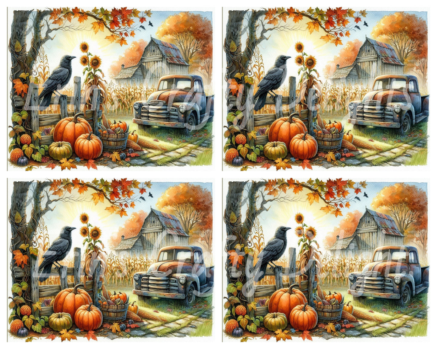 5 MS Crow, Pumpkins & Truck Mix Size Downloadable Printable Set