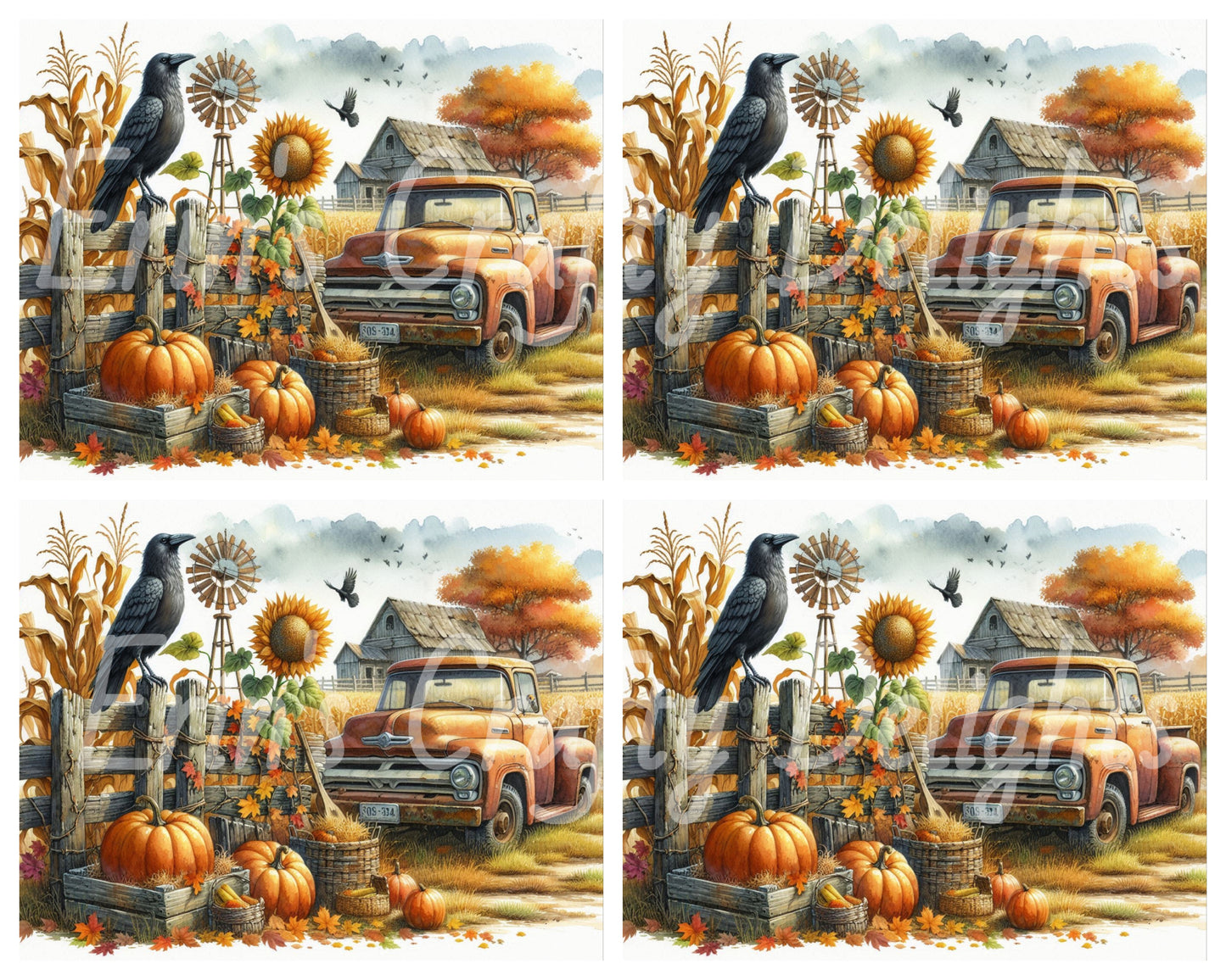 7 MS Crow, Pumpkins & Truck Mix Size Downloadable Printable Set