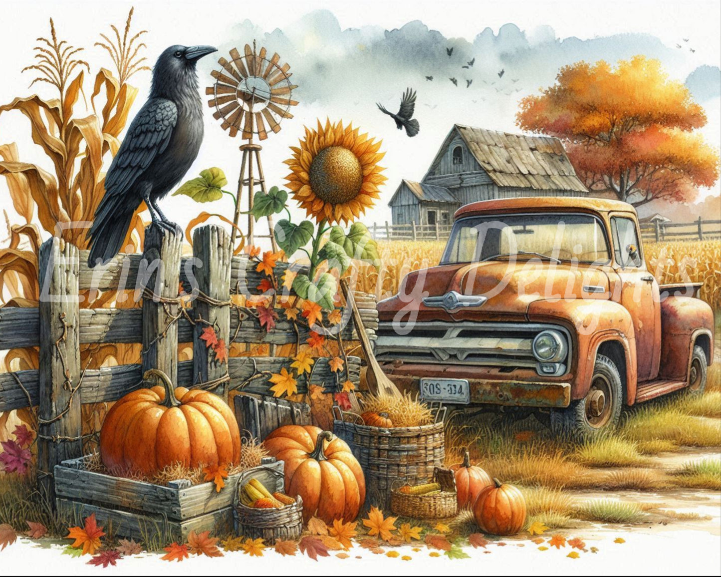 7 MS Crow, Pumpkins & Truck Mix Size Downloadable Printable Set