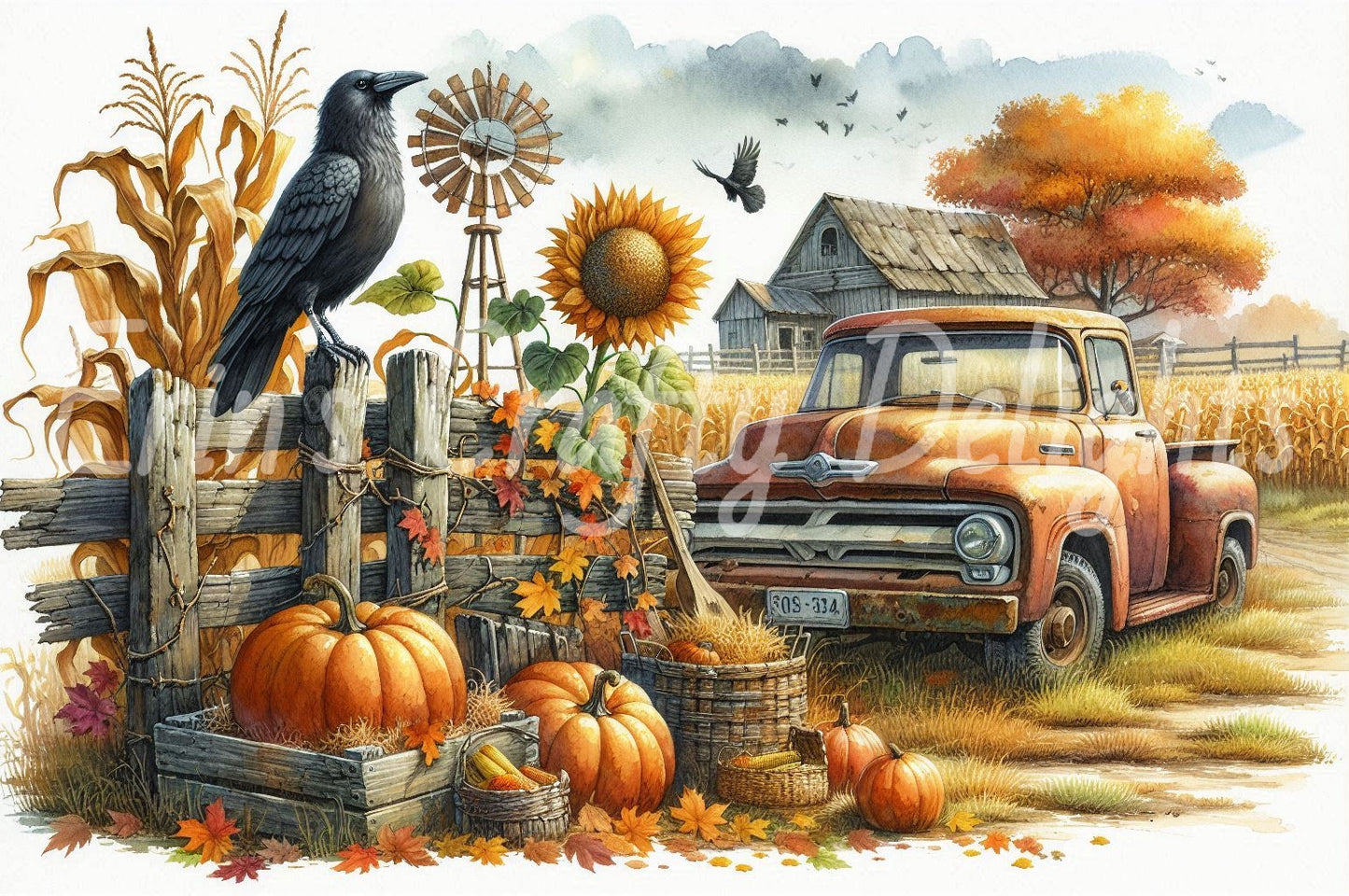 7 MS Crow, Pumpkins & Truck Mix Size Downloadable Printable Set
