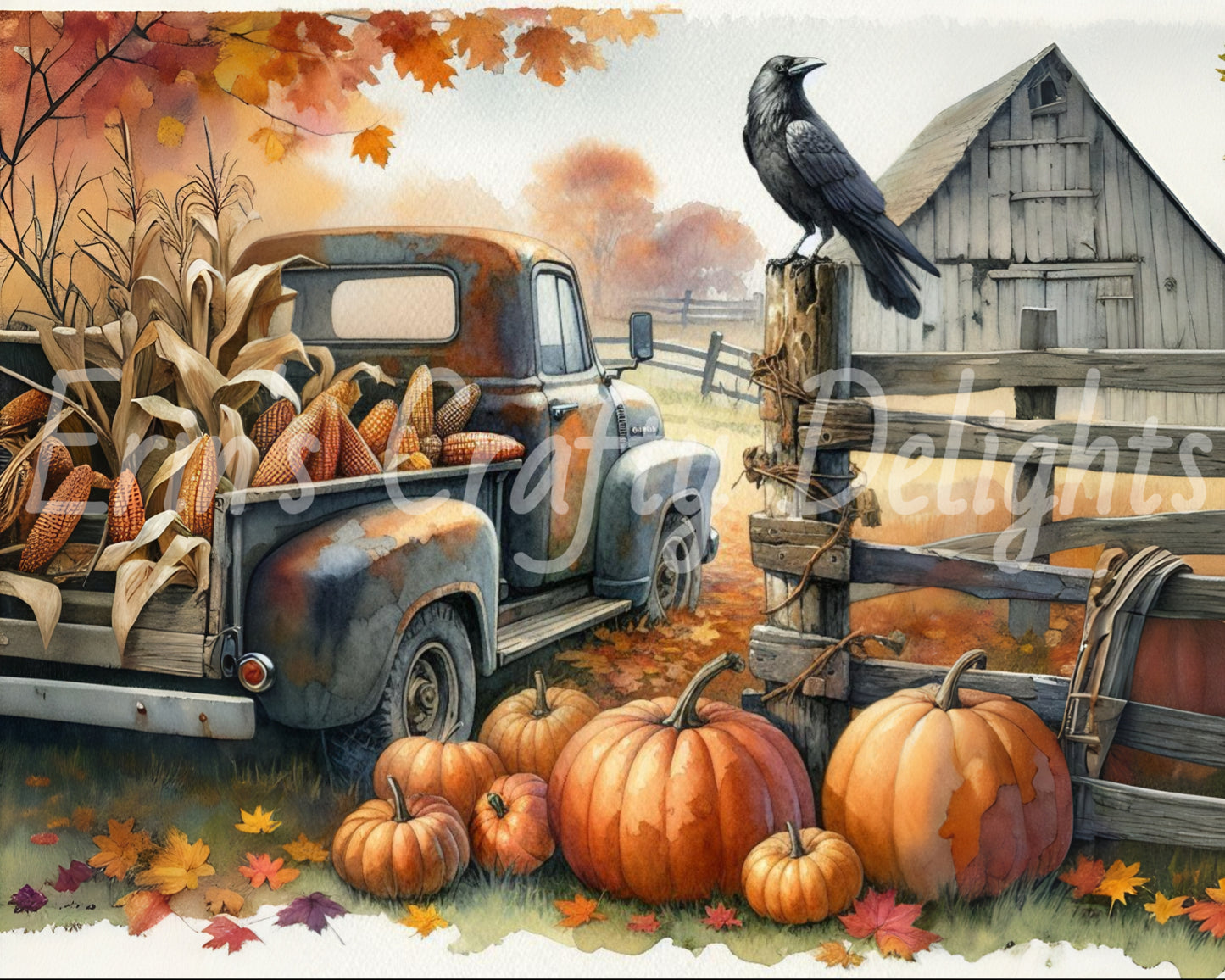 8 MS Crow, Pumpkins & Truck Mix Size Downloadable Printable Set