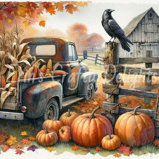 8 MS Crow, Pumpkins & Truck Mix Size Downloadable Printable Set