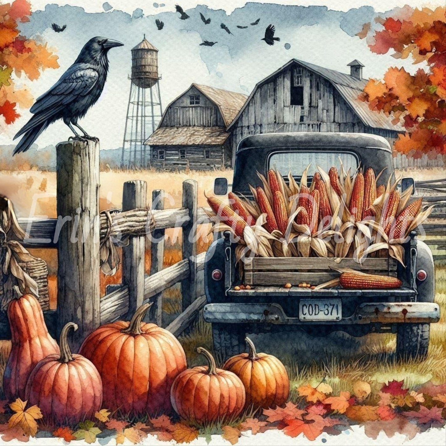 9 MS Crow, Pumpkins & Truck Mix Size Downloadable Printable Set
