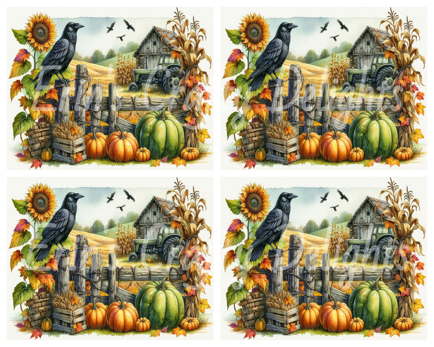 1 MS Crow, Pumpkins & Tractor Mix Size Downloadable Printable Set
