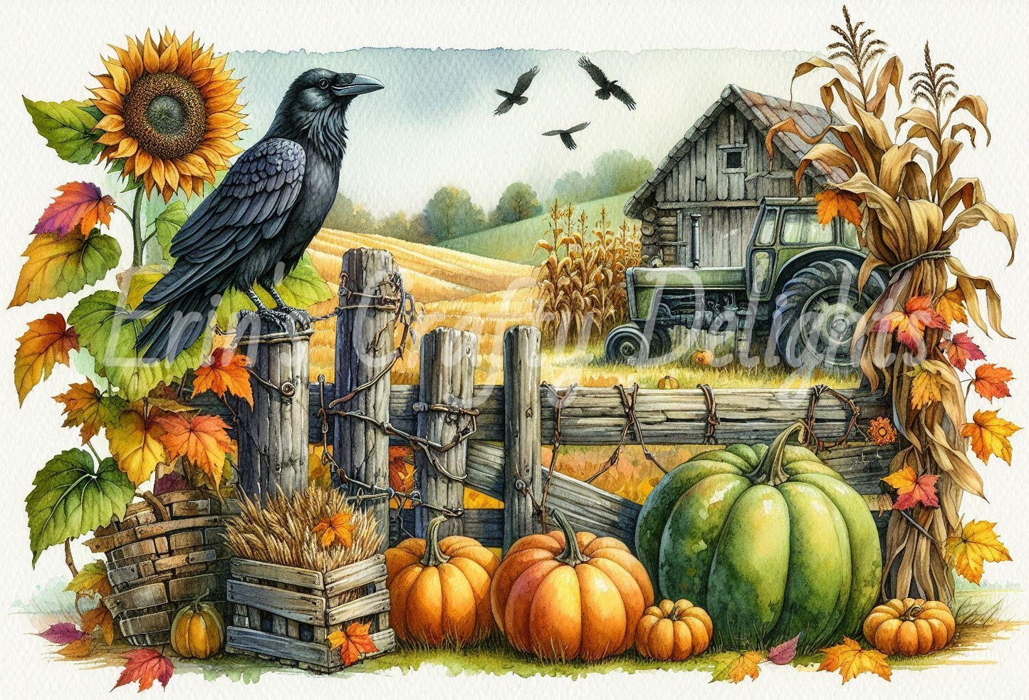 1 MS Crow, Pumpkins & Tractor Mix Size Downloadable Printable Set
