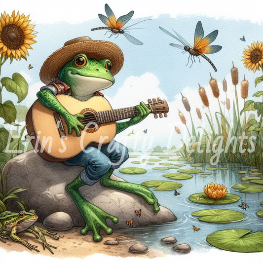 Frog Playing Guitar Beside Pond 1