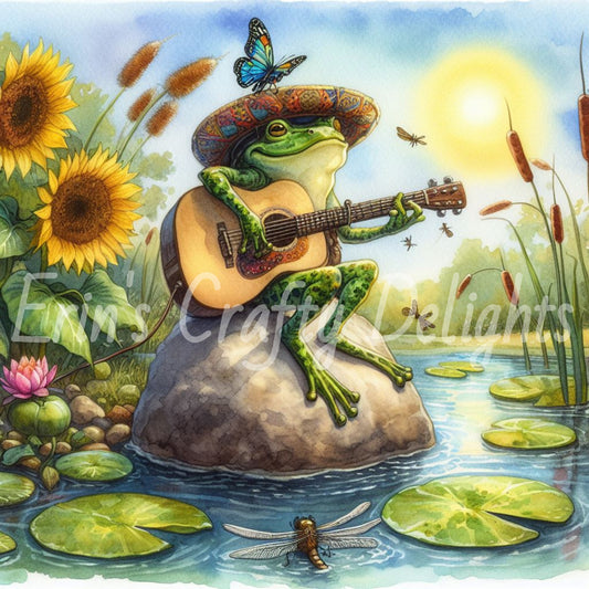 Frog Playing Guitar Beside Pond 2