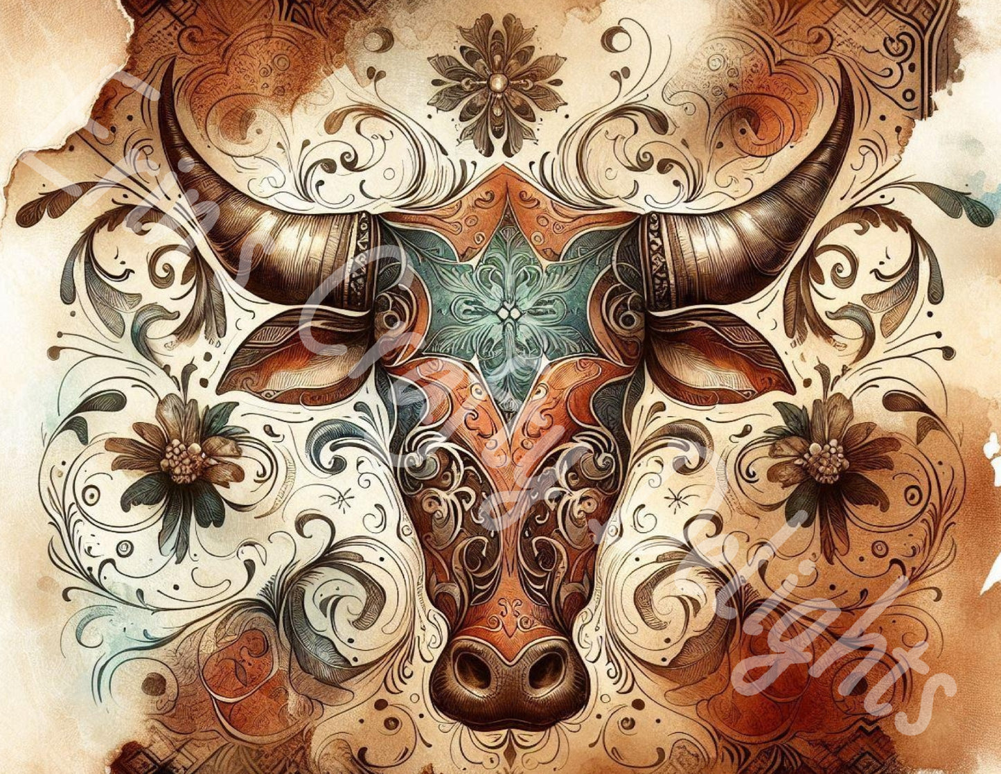 Funky Cow Head on Cow Hide