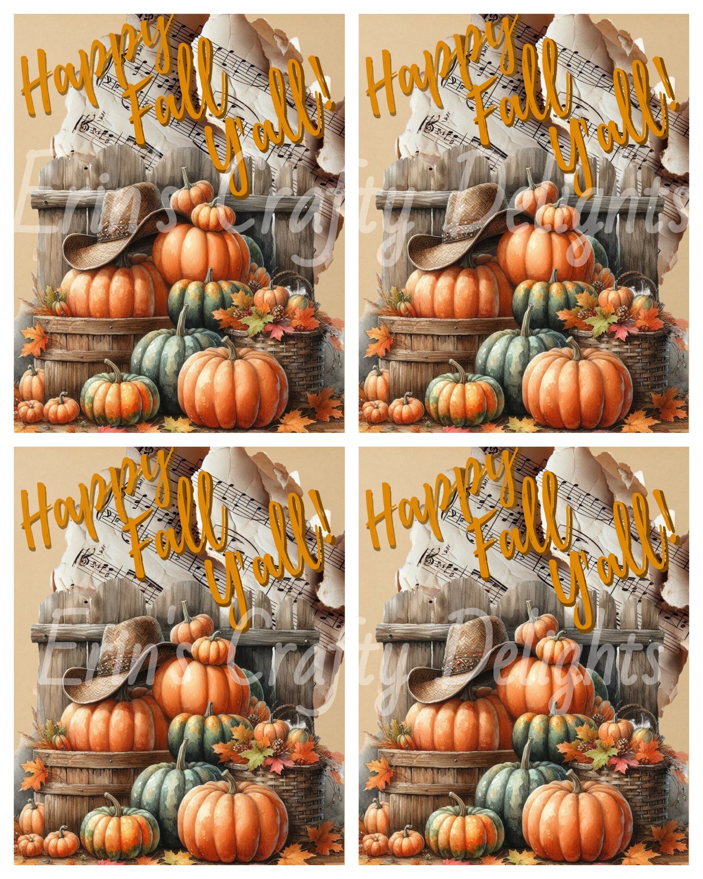Happy Fall Y'all Pumpkins & Cowboy Hat Set
