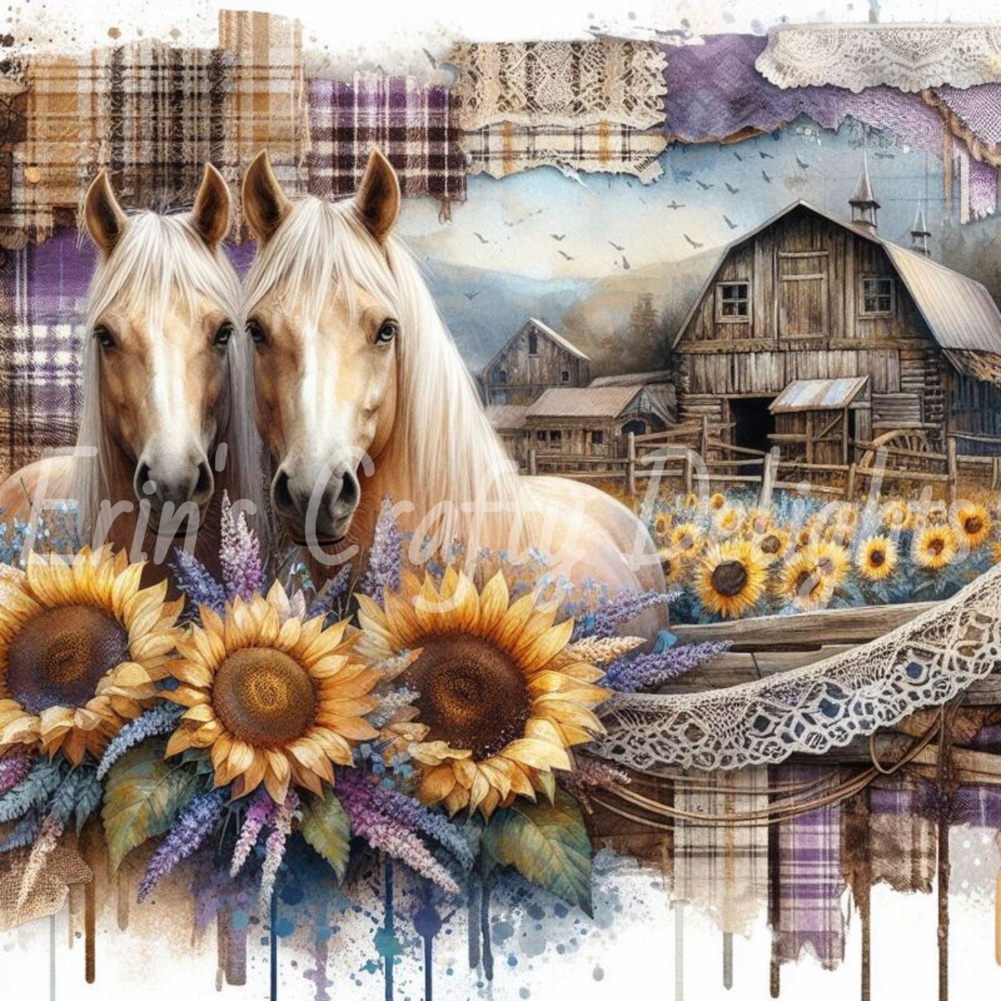 Lavender and Brown Tartan Horses Set