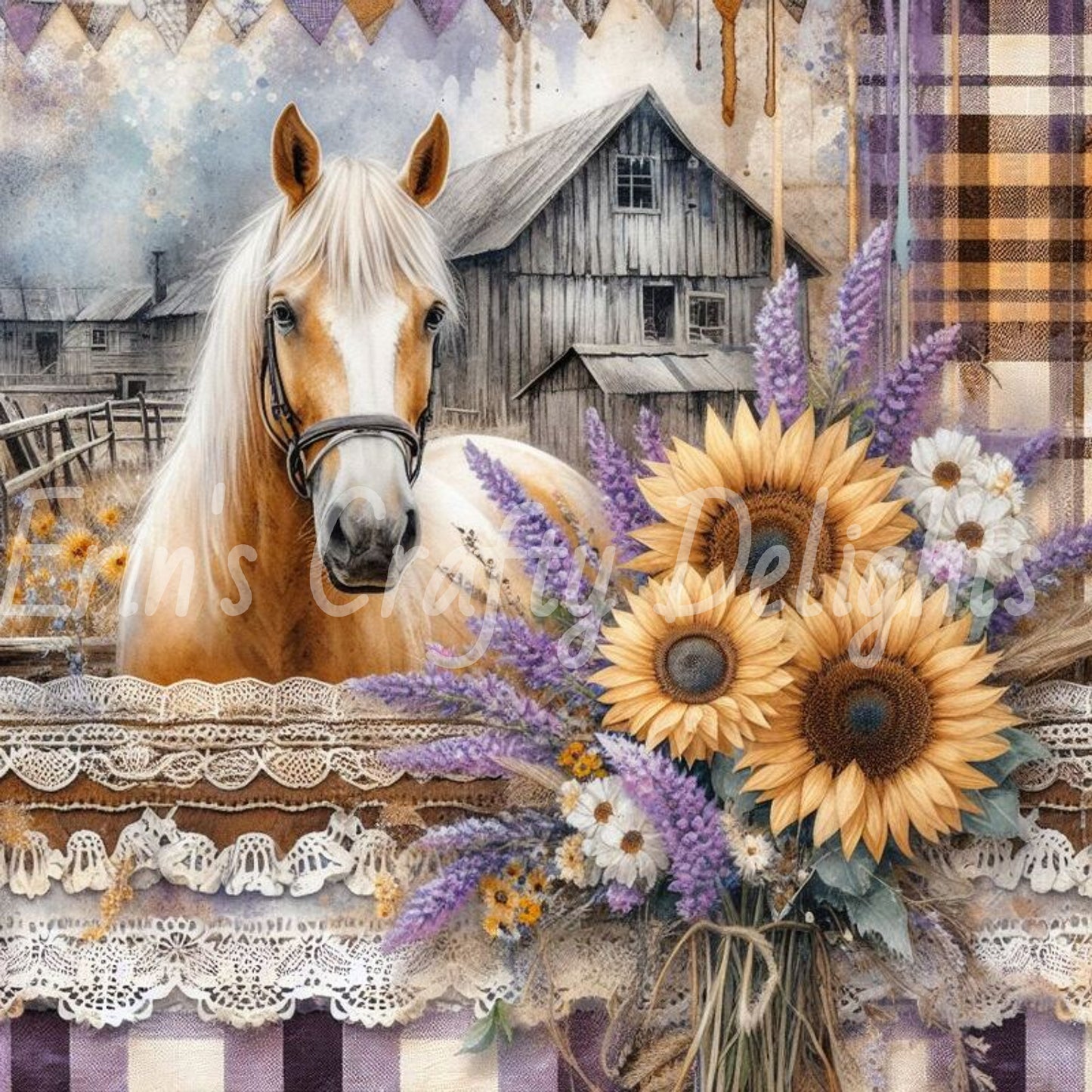Lavender and Brown Tartan Horses Set