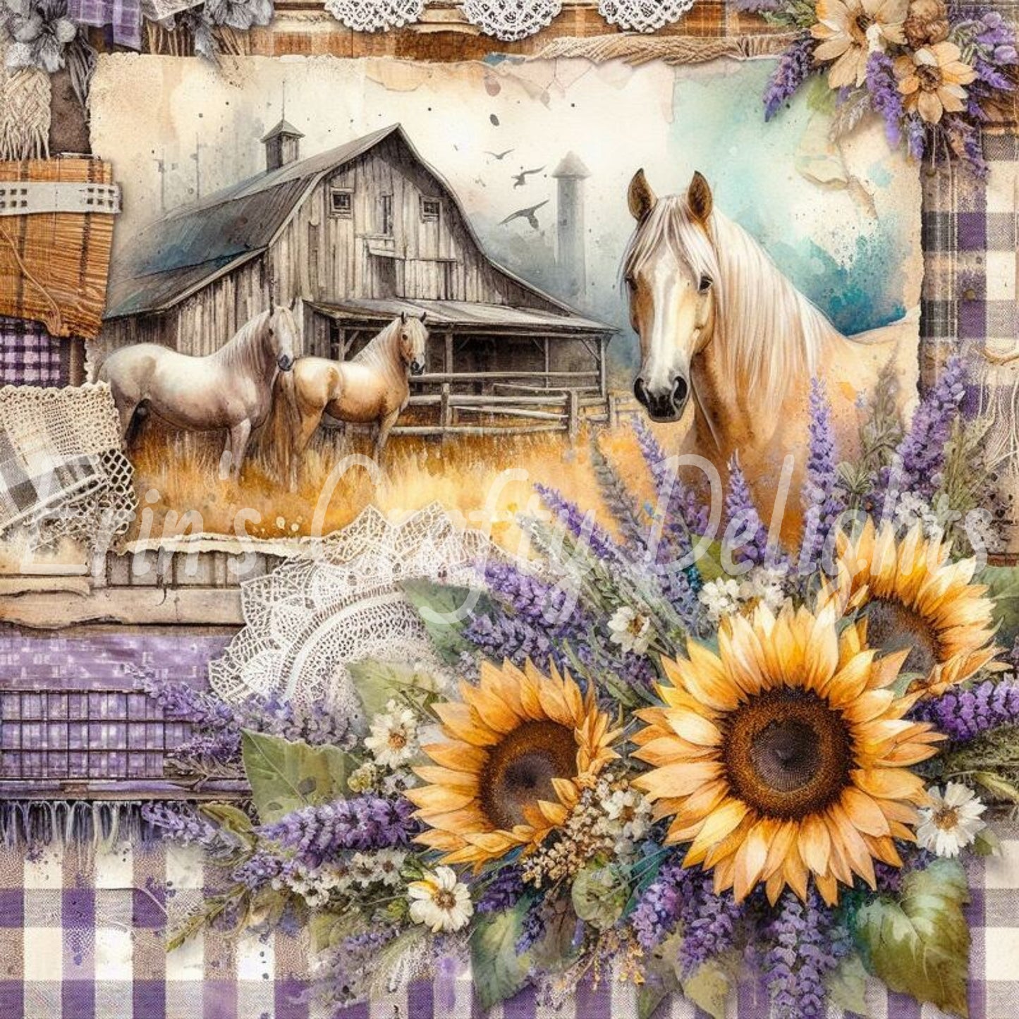 Lavender and Brown Tartan Horses Set