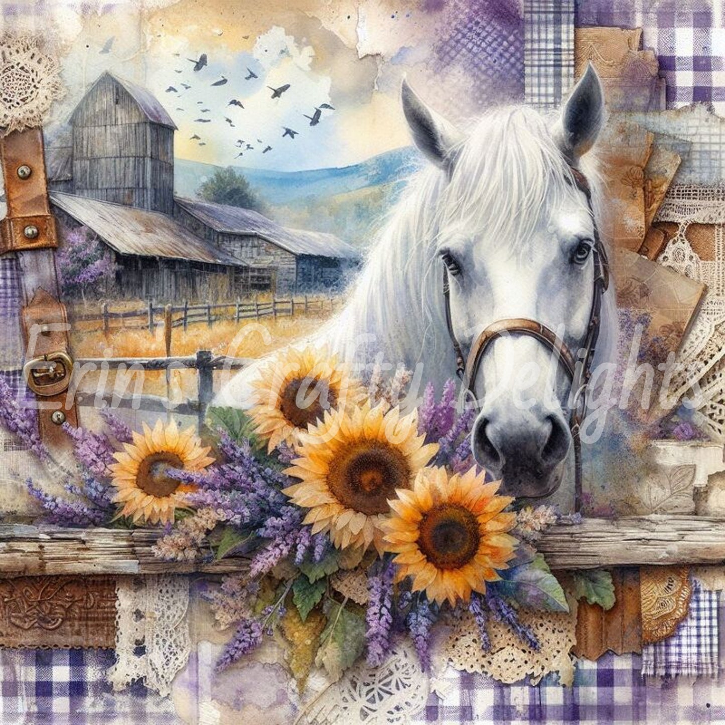 Lavender Gingham Horses 1