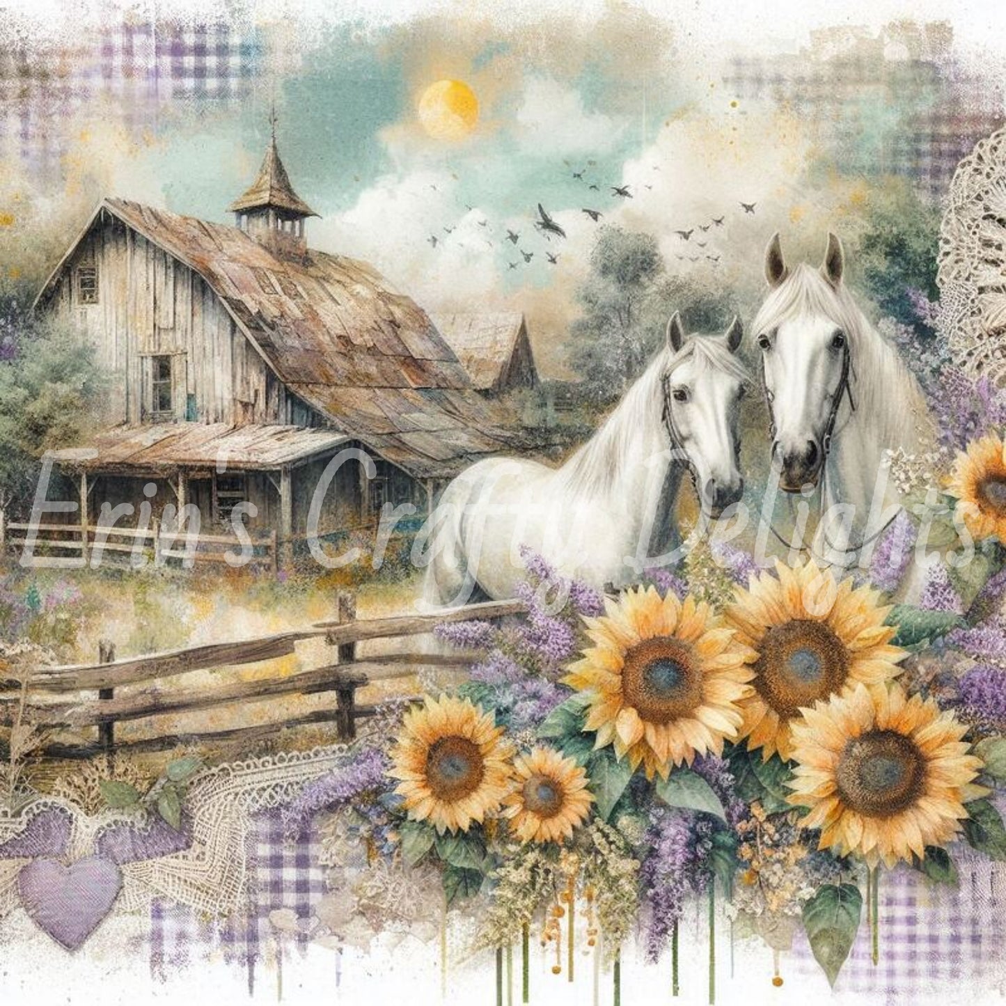 Lavender Gingham Horses 3