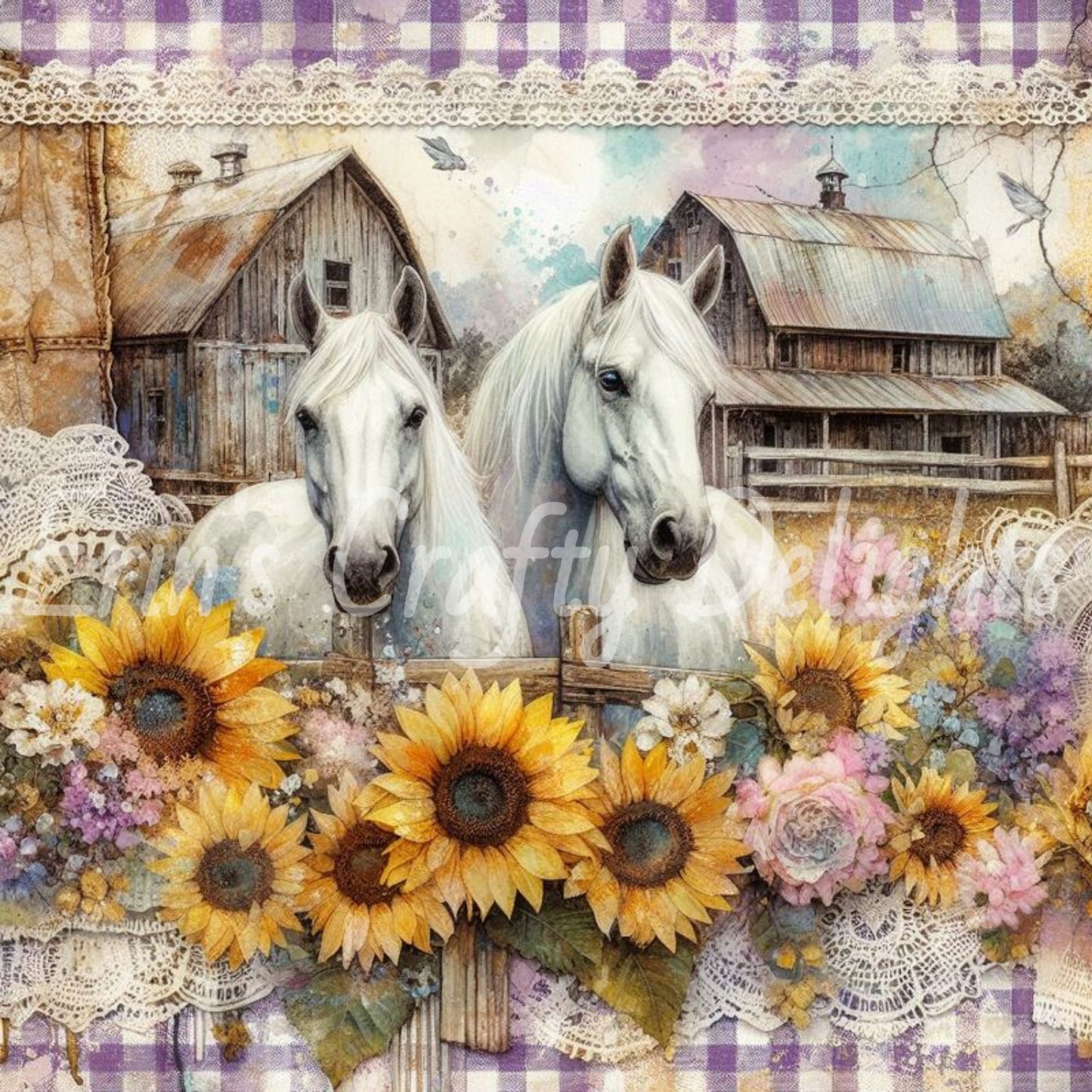Lavender Gingham Horses Set
