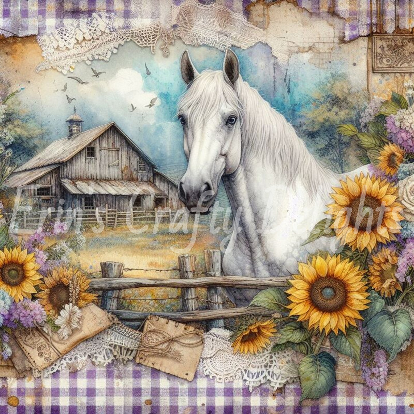 Lavender Gingham Horses Set