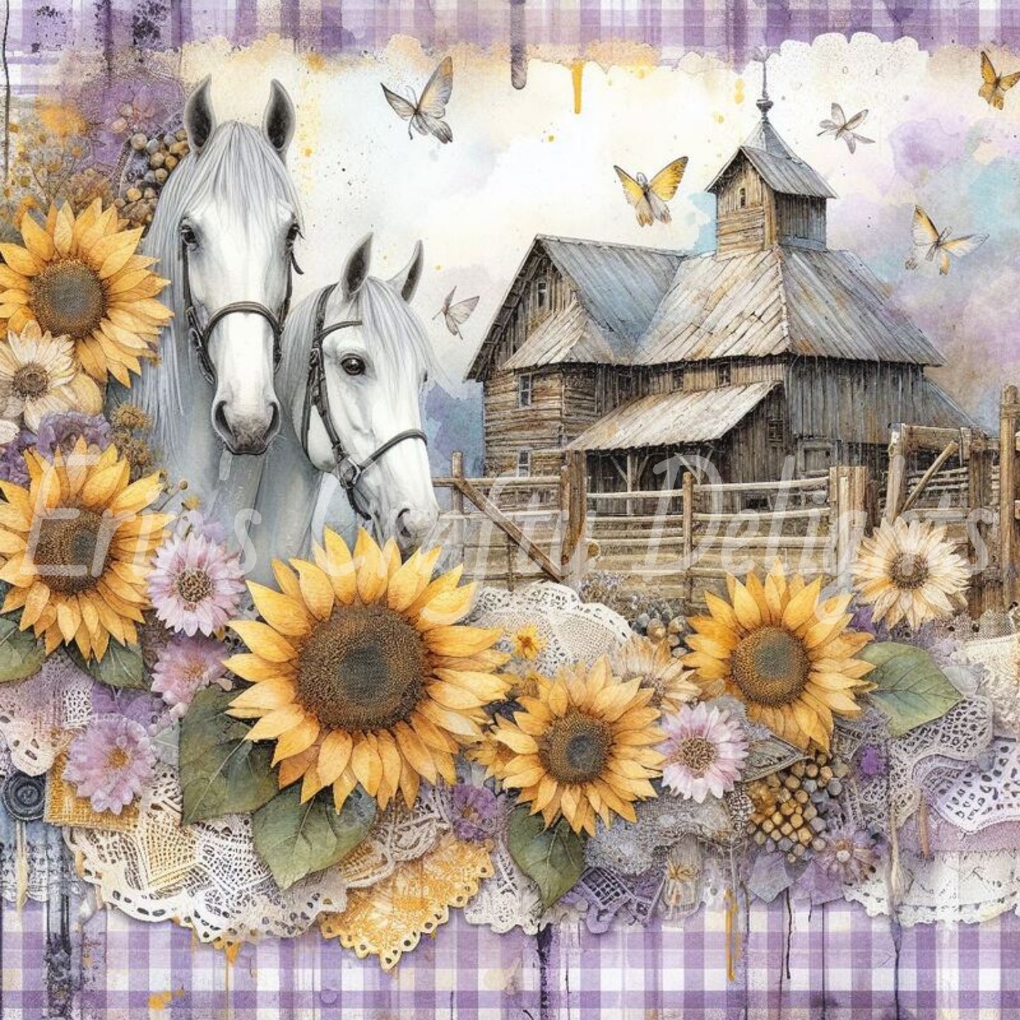 Lavender Gingham Horses Set