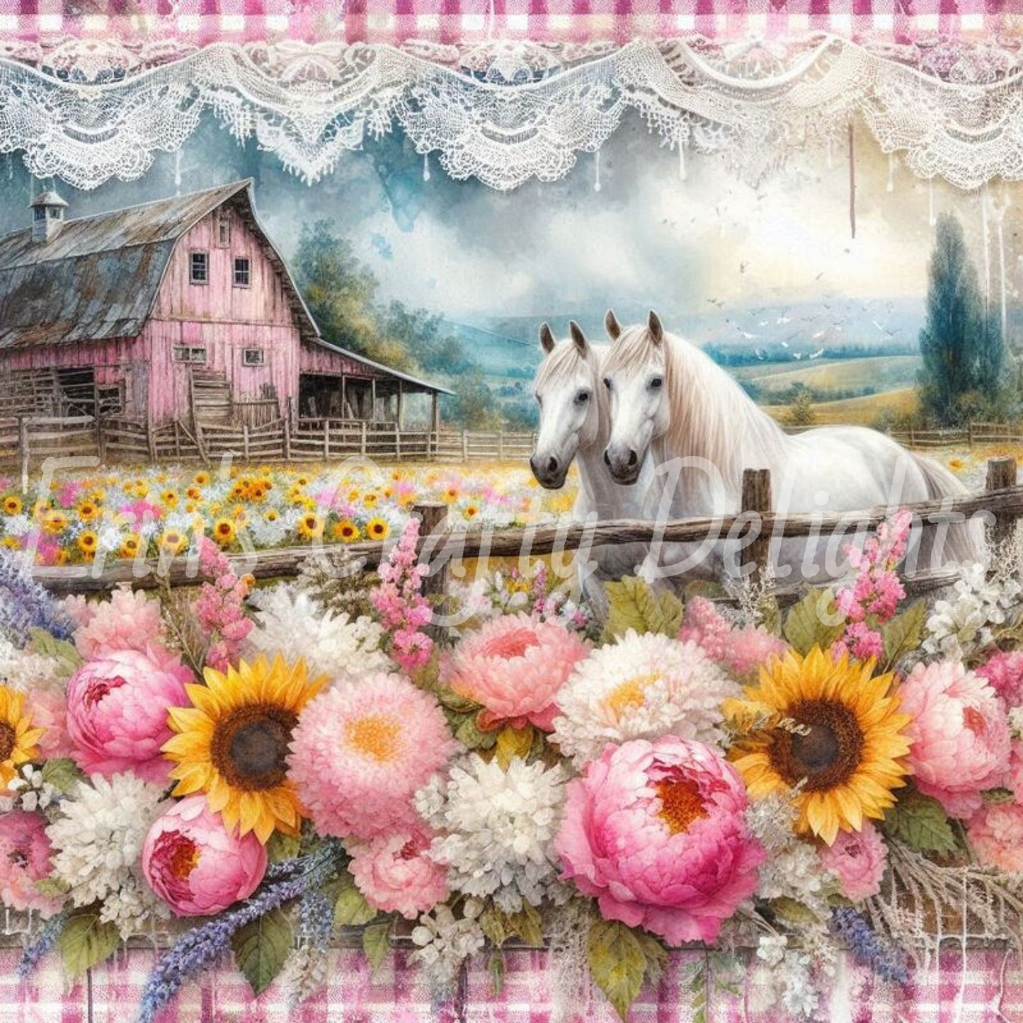 Pink Gingham Horses 2