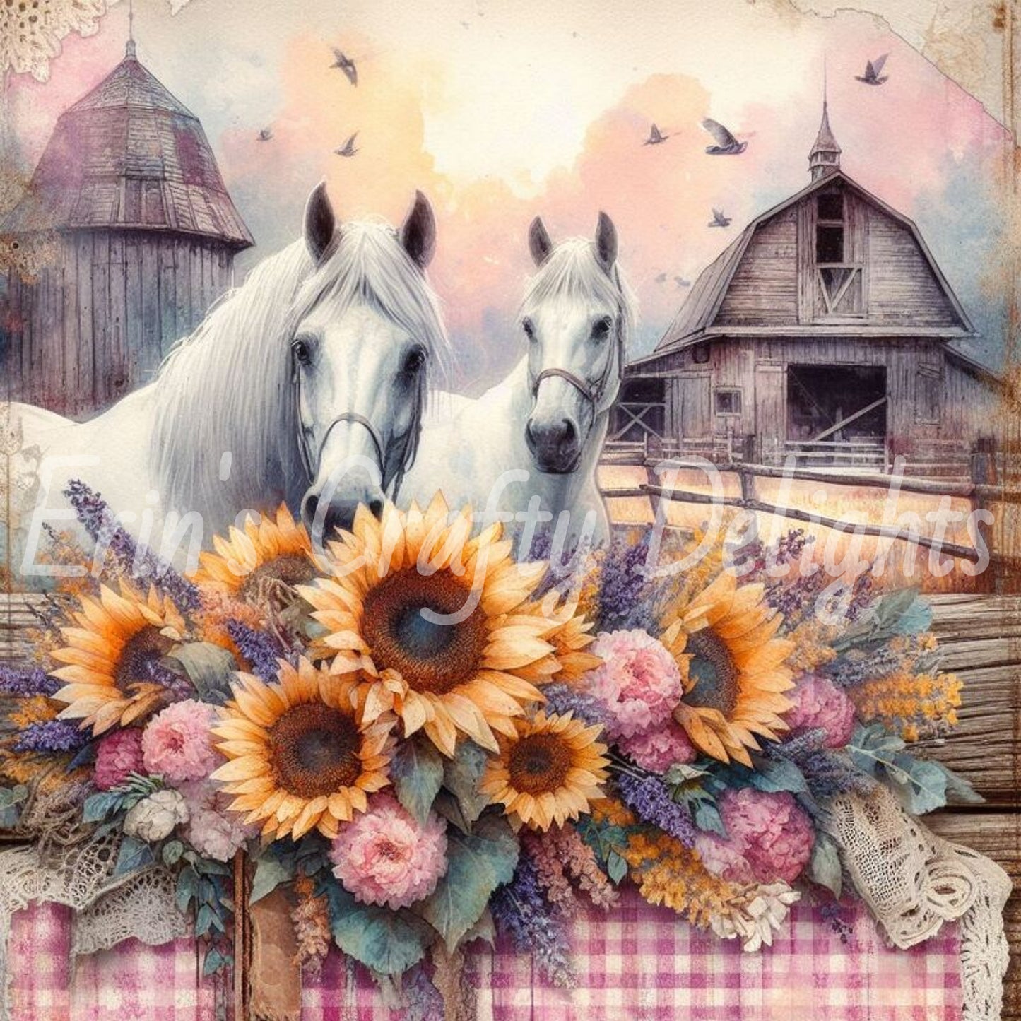 Pink Gingham Horses Set