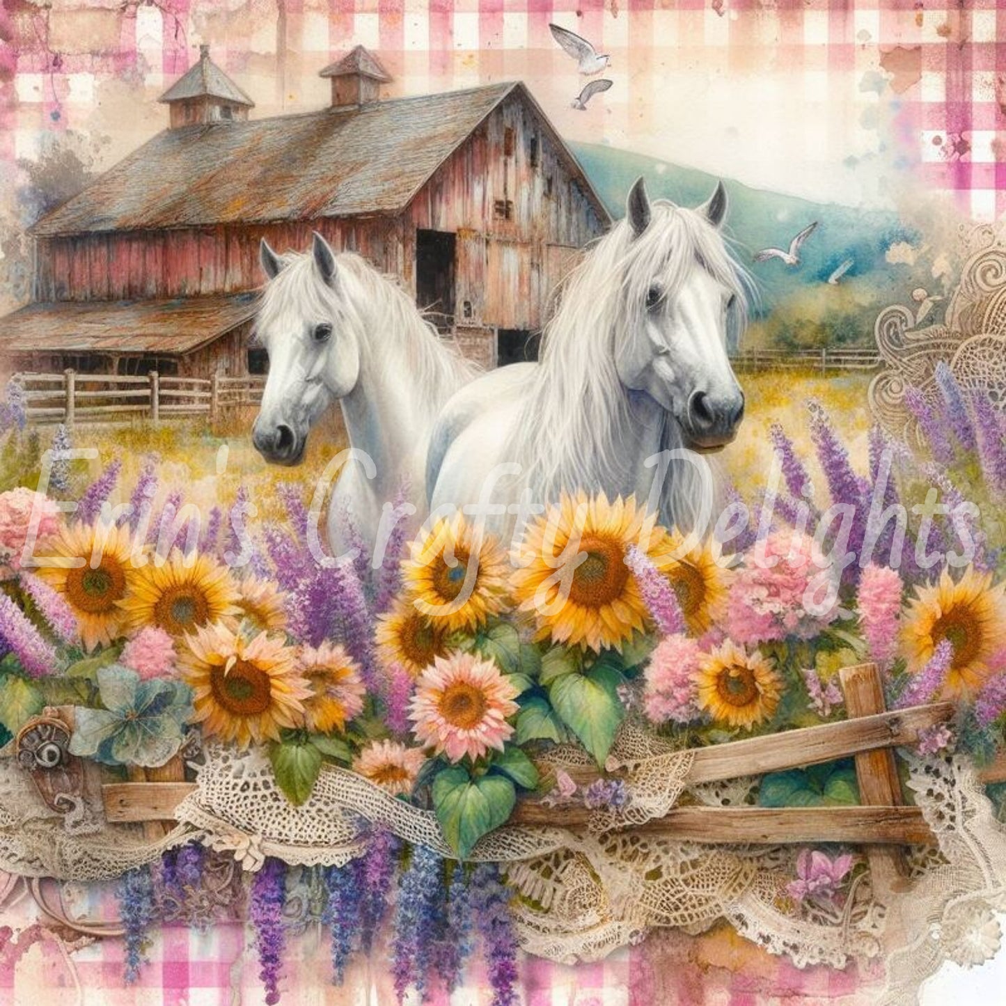 Pink Gingham Horses Set