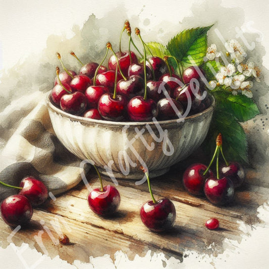2 Sq Provincial Cherries 8x8 Printable