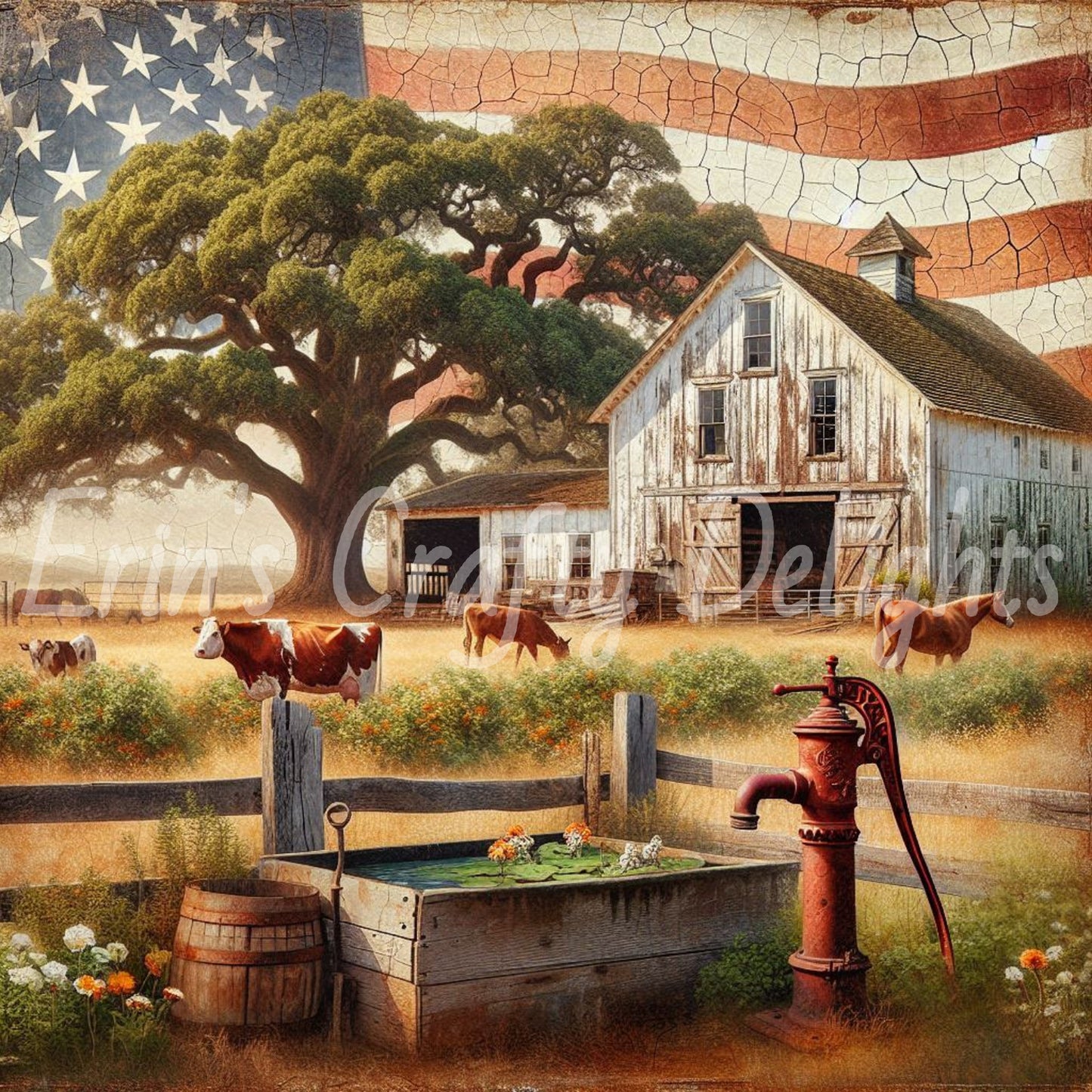 Rustic American Flag Farm Scene Set