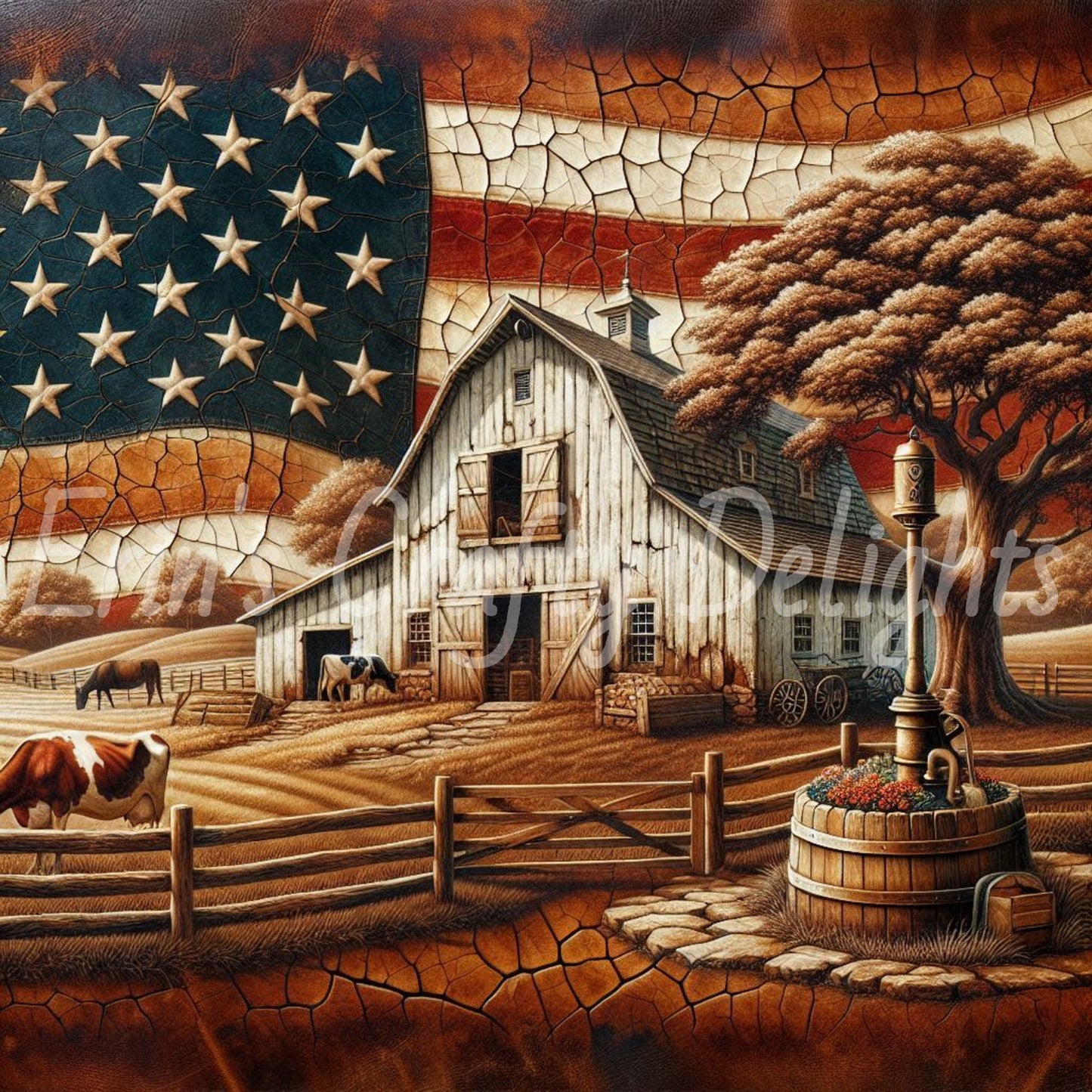 Rustic American Flag Farm Scene Set