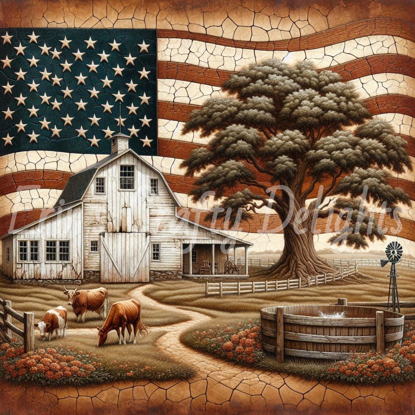 Rustic American Flag Farm Scene Set