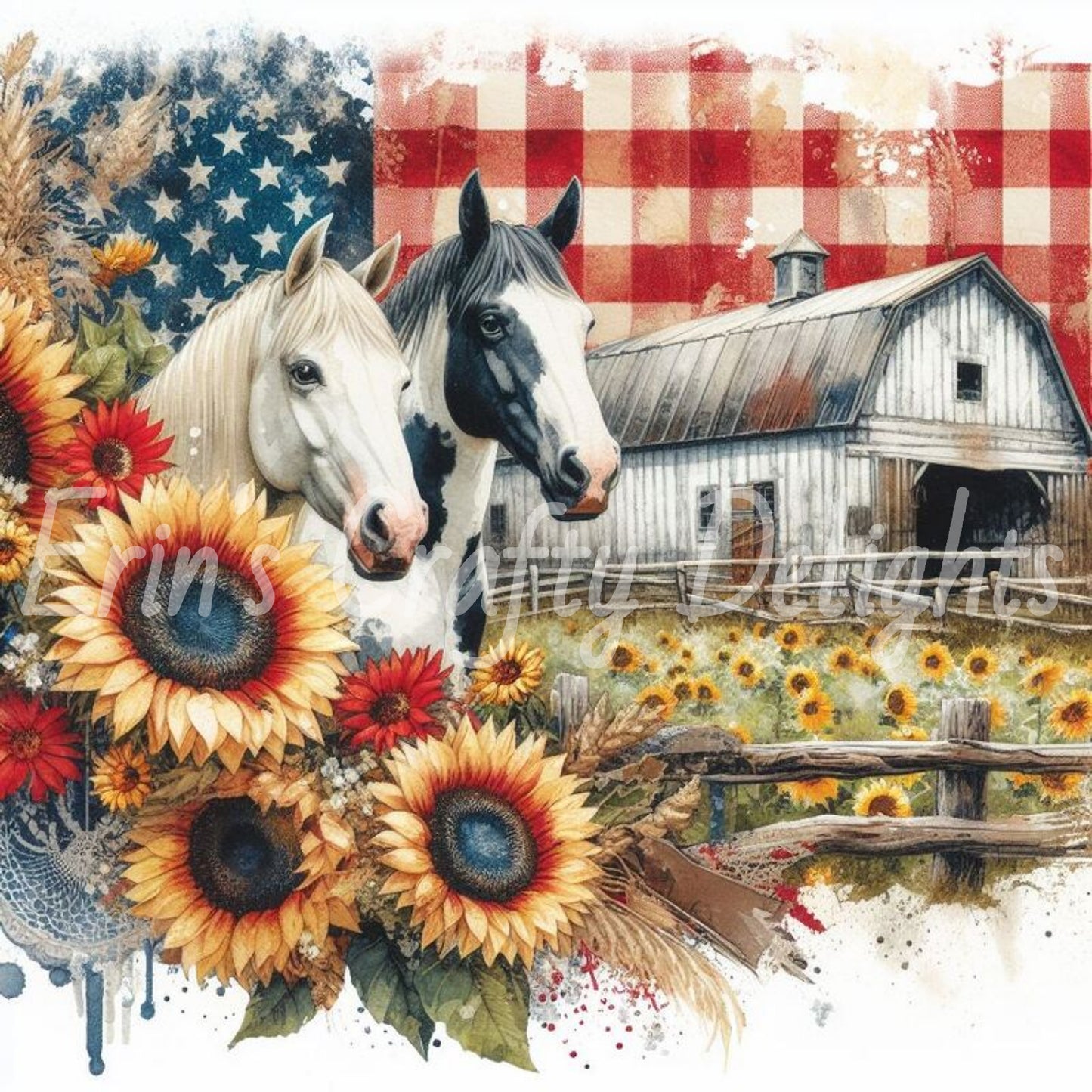 Red Gingham Horses Set 2