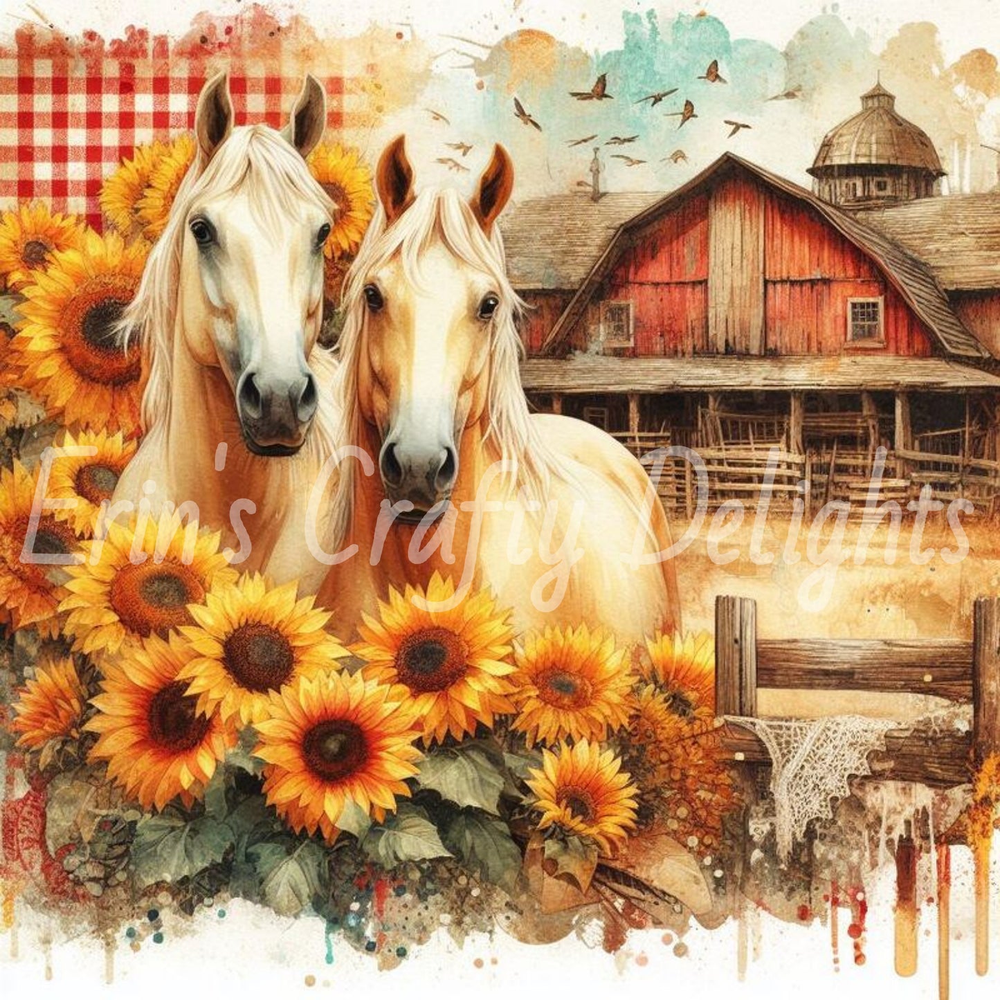 Red Gingham Horses Set 1