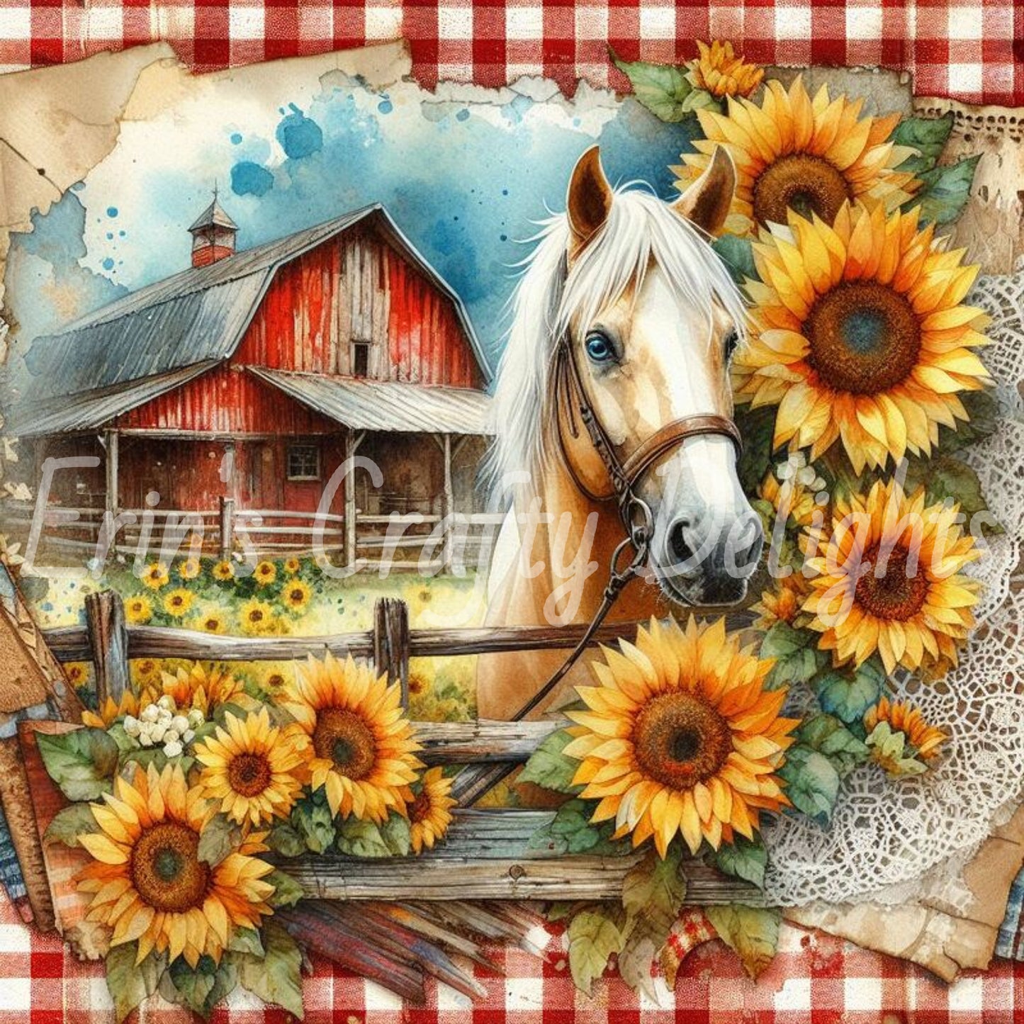 Red Gingham Horses Set 1
