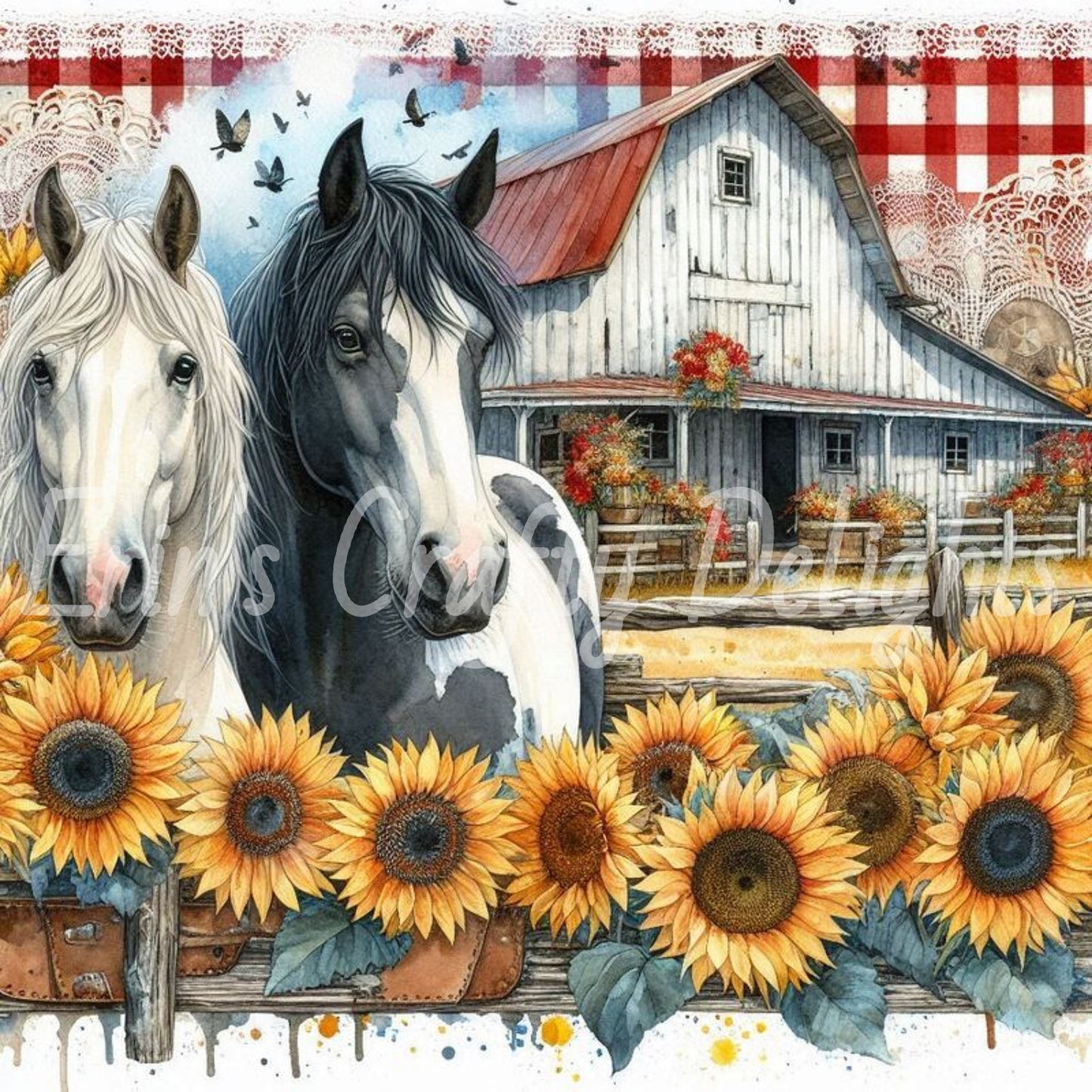 Red Gingham Horses Set 2