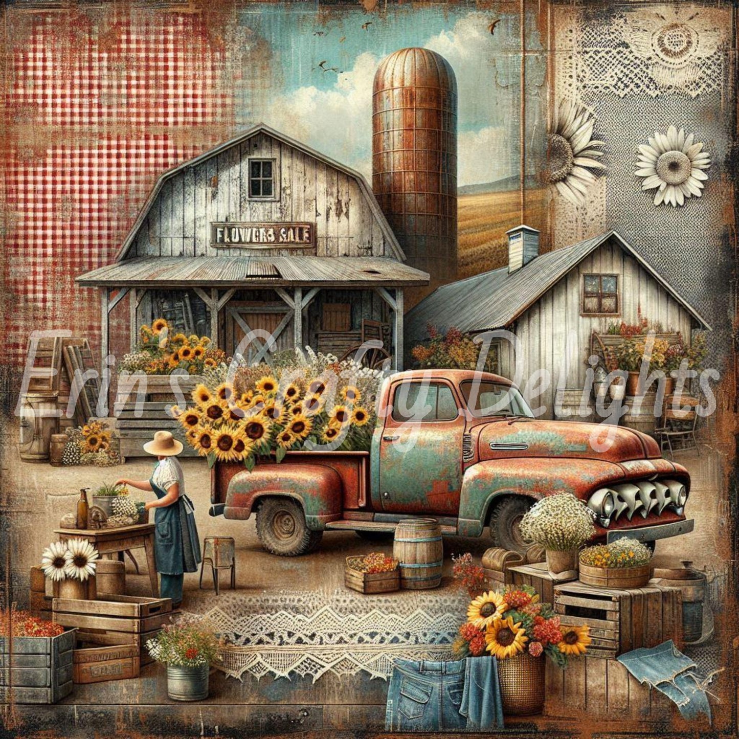 Red Gingham Trucks Set 2