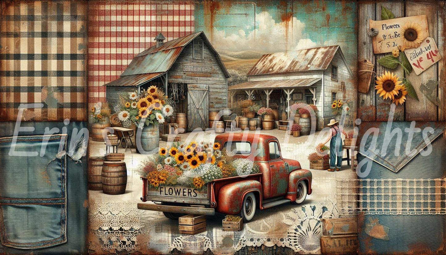 Red Gingham Trucks Set 2