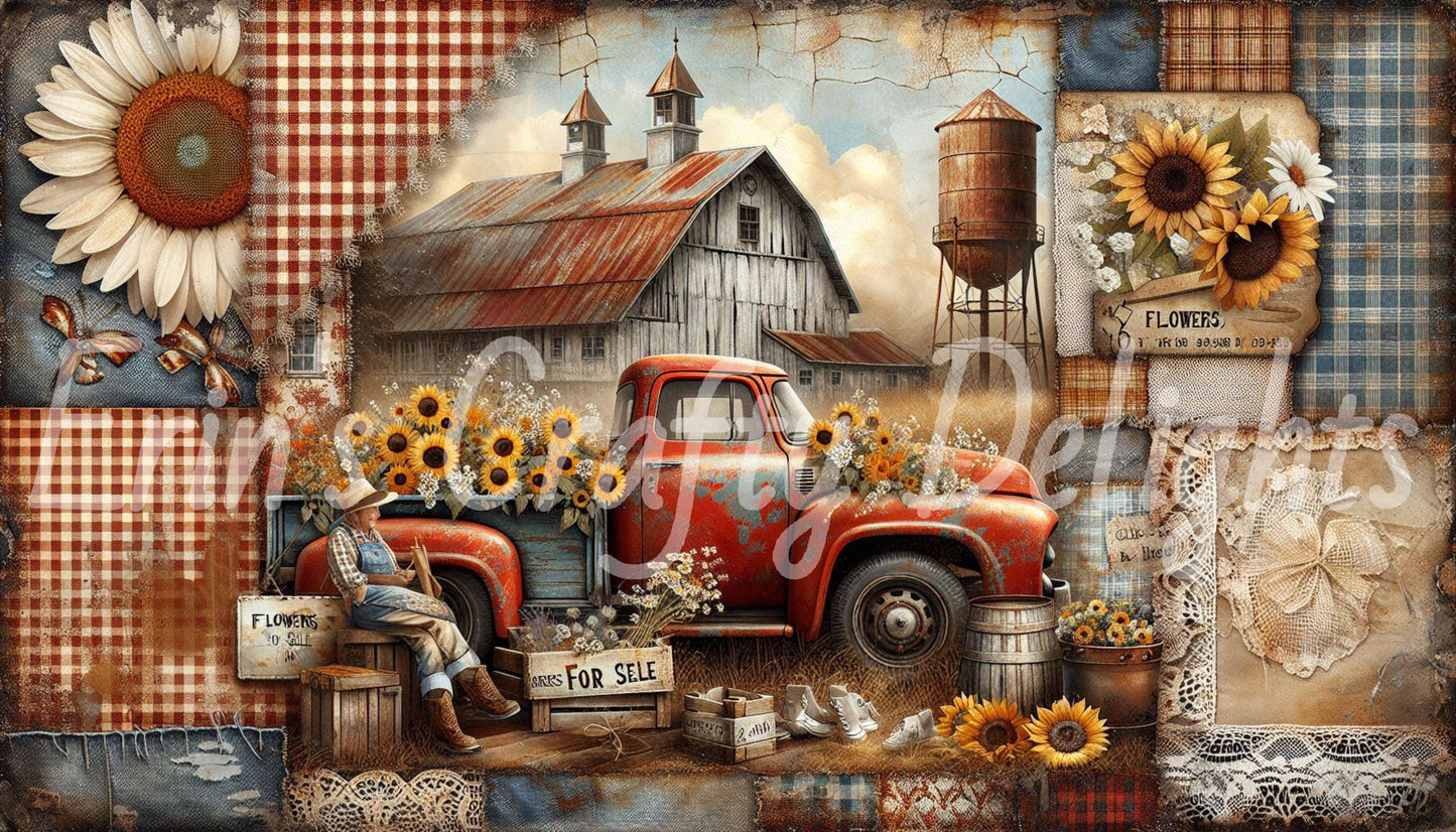 Red Gingham Trucks Set 2