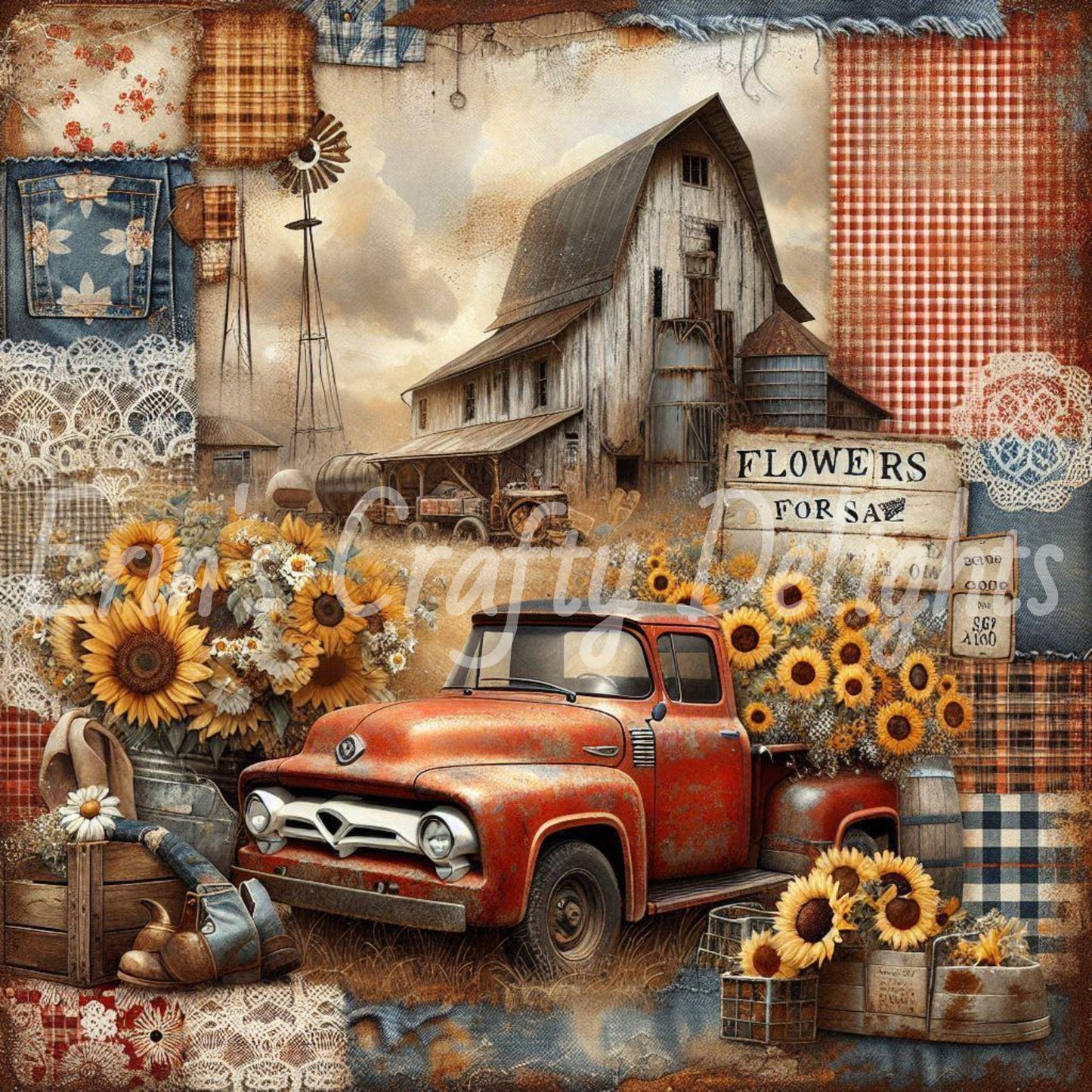 Red Gingham Trucks Set 2